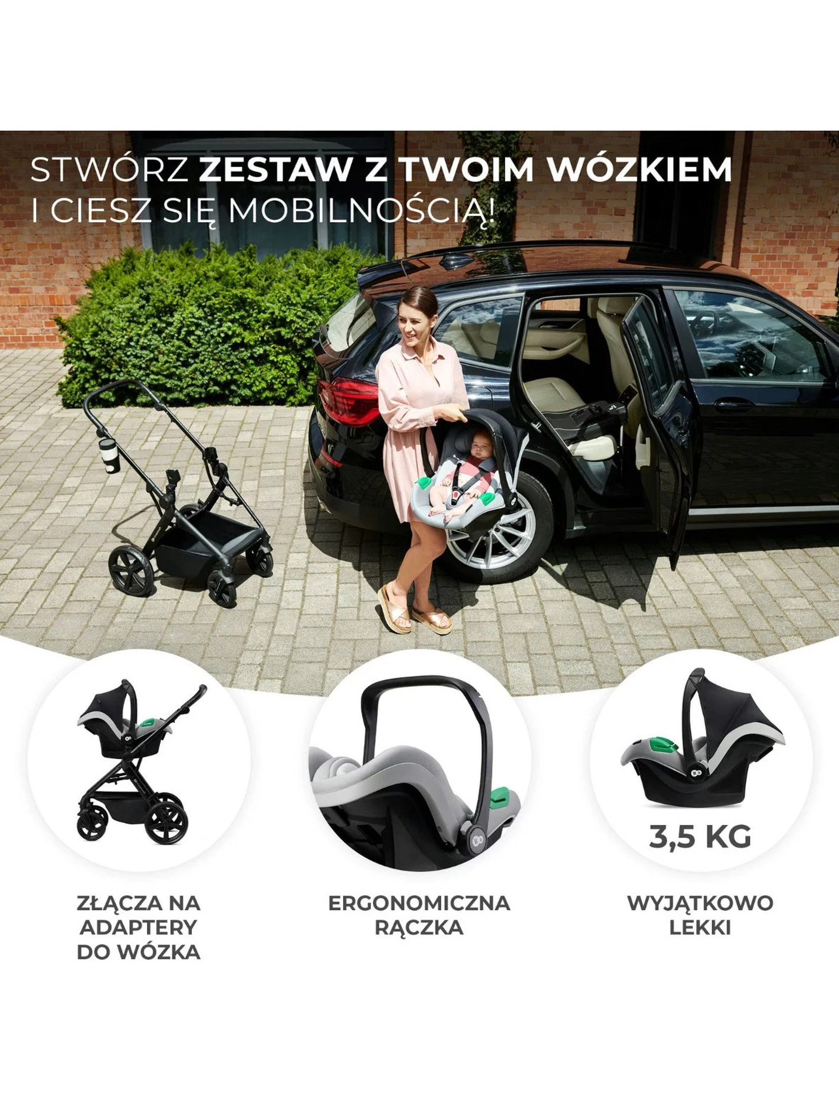 Kinderkraft fotelik samochodowy Mink pro i-Size 40-75 cm i baza zestaw - czarny