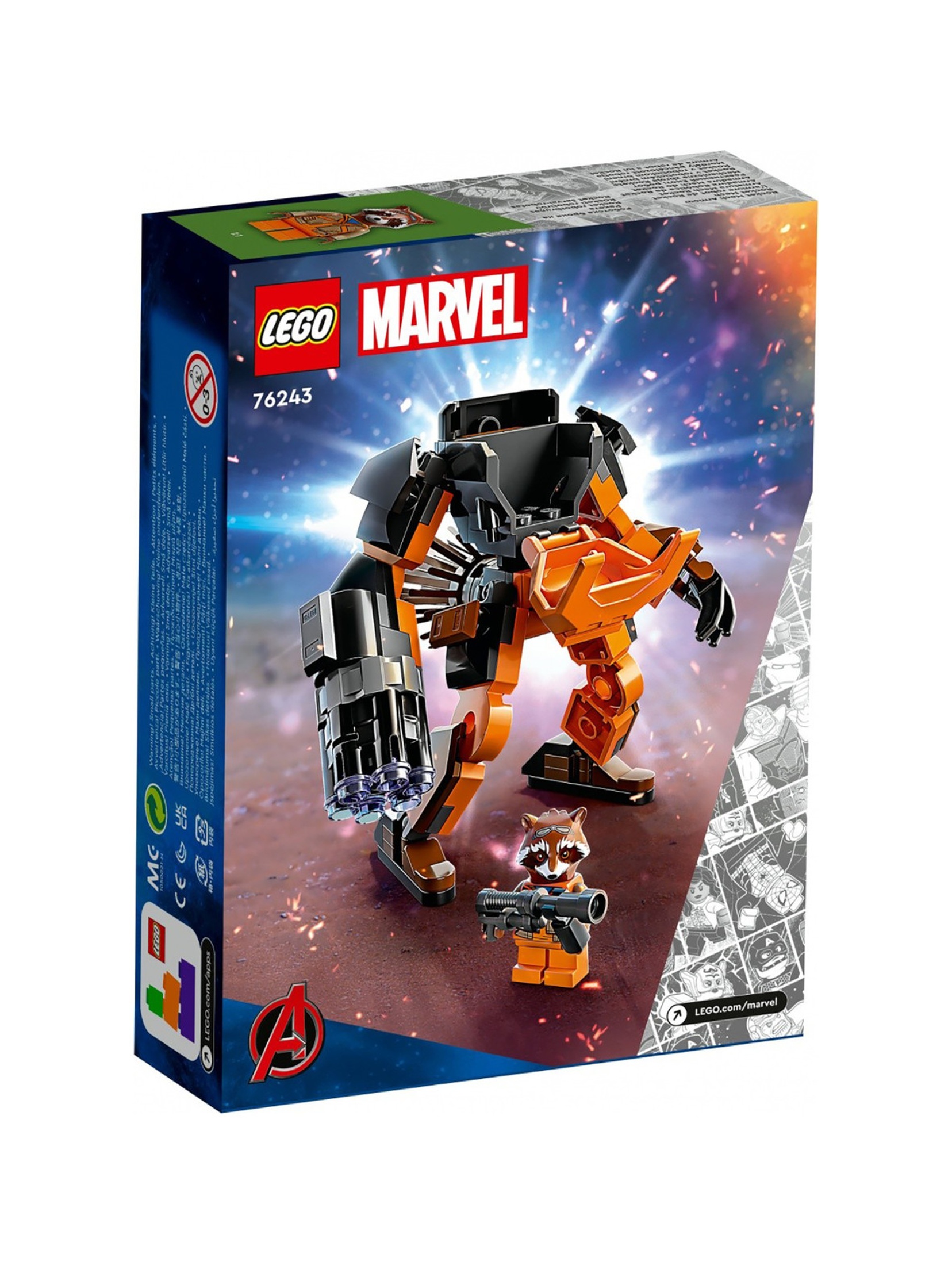 Klocki LEGO Super Heroes 76243 Mechaniczna zbroja Rocketa - 98 elementów, wiek 6 +
