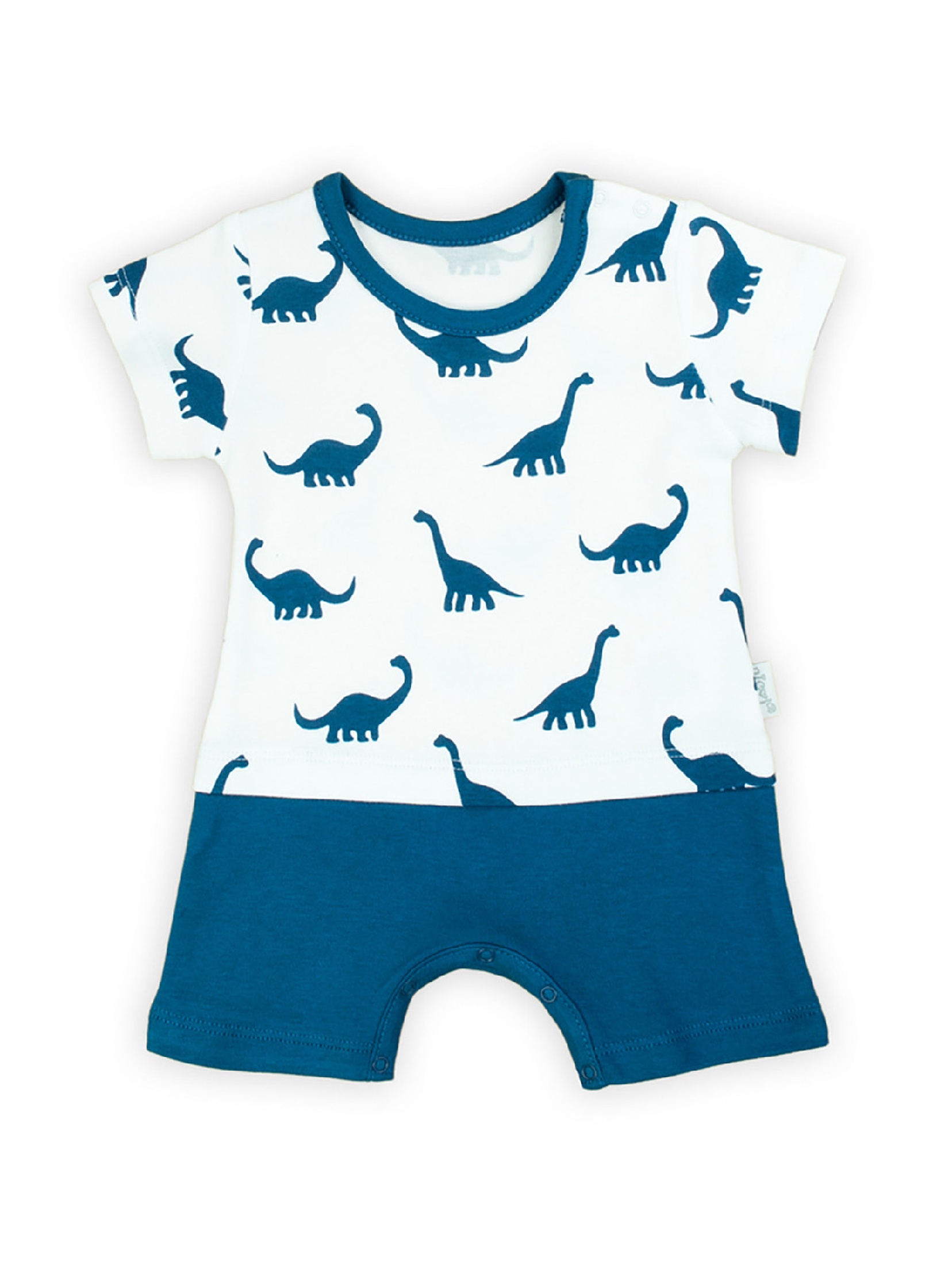 Biały letni rampers niemowlęcy z bawełny- niebieskie dinozaury