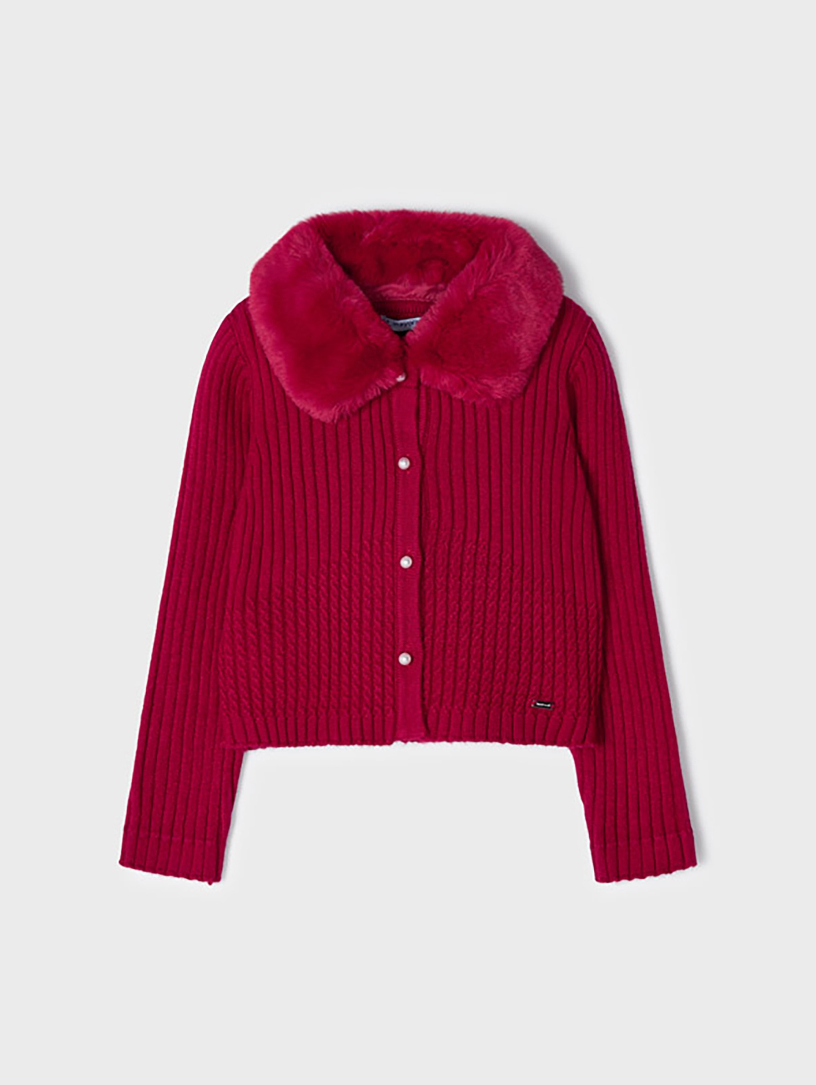 Sweter dziewczęcy z puchatym kołnierzem - czerwony