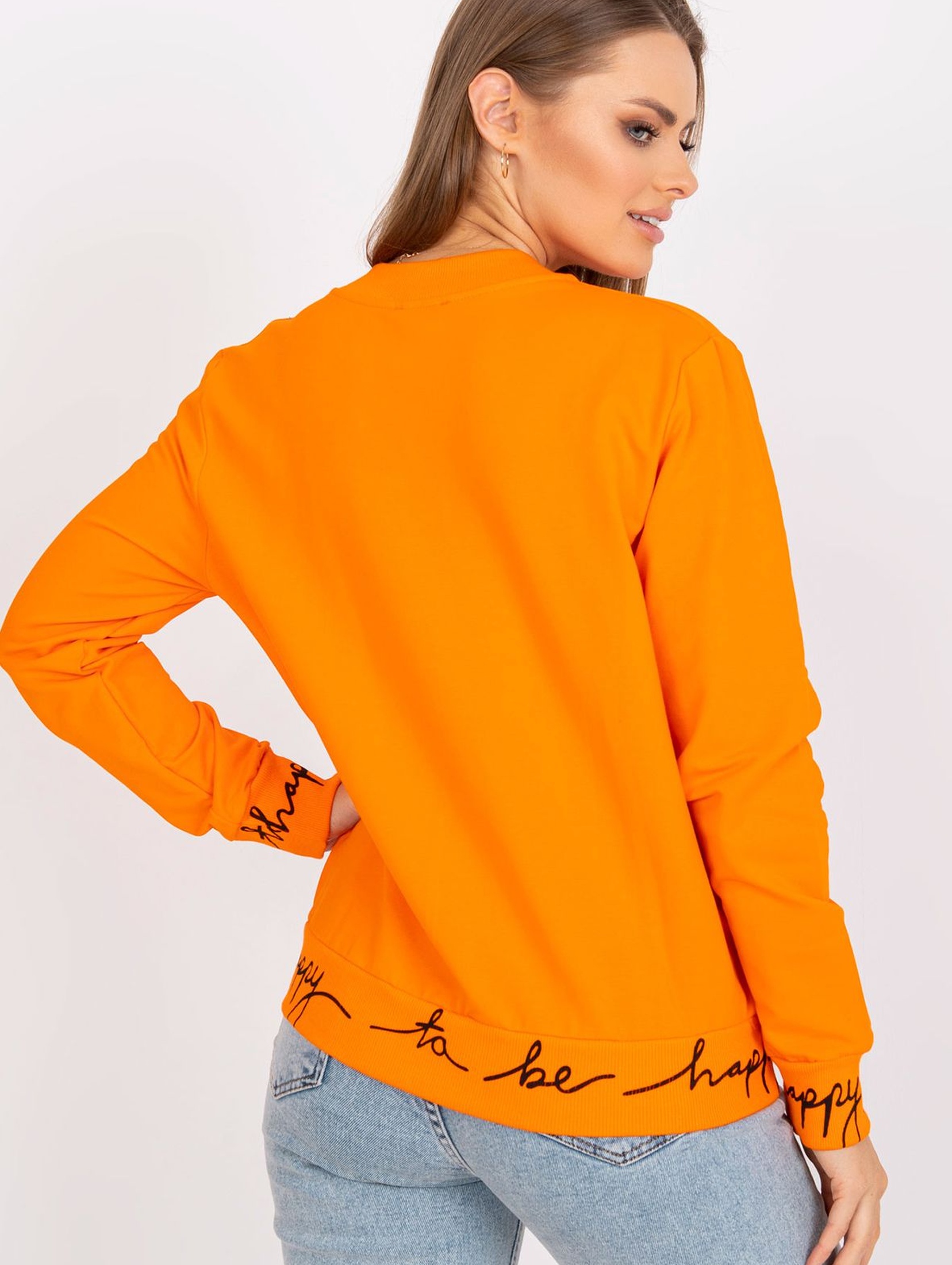Bluza damska rozpinana z napisem  - pomarańczowa