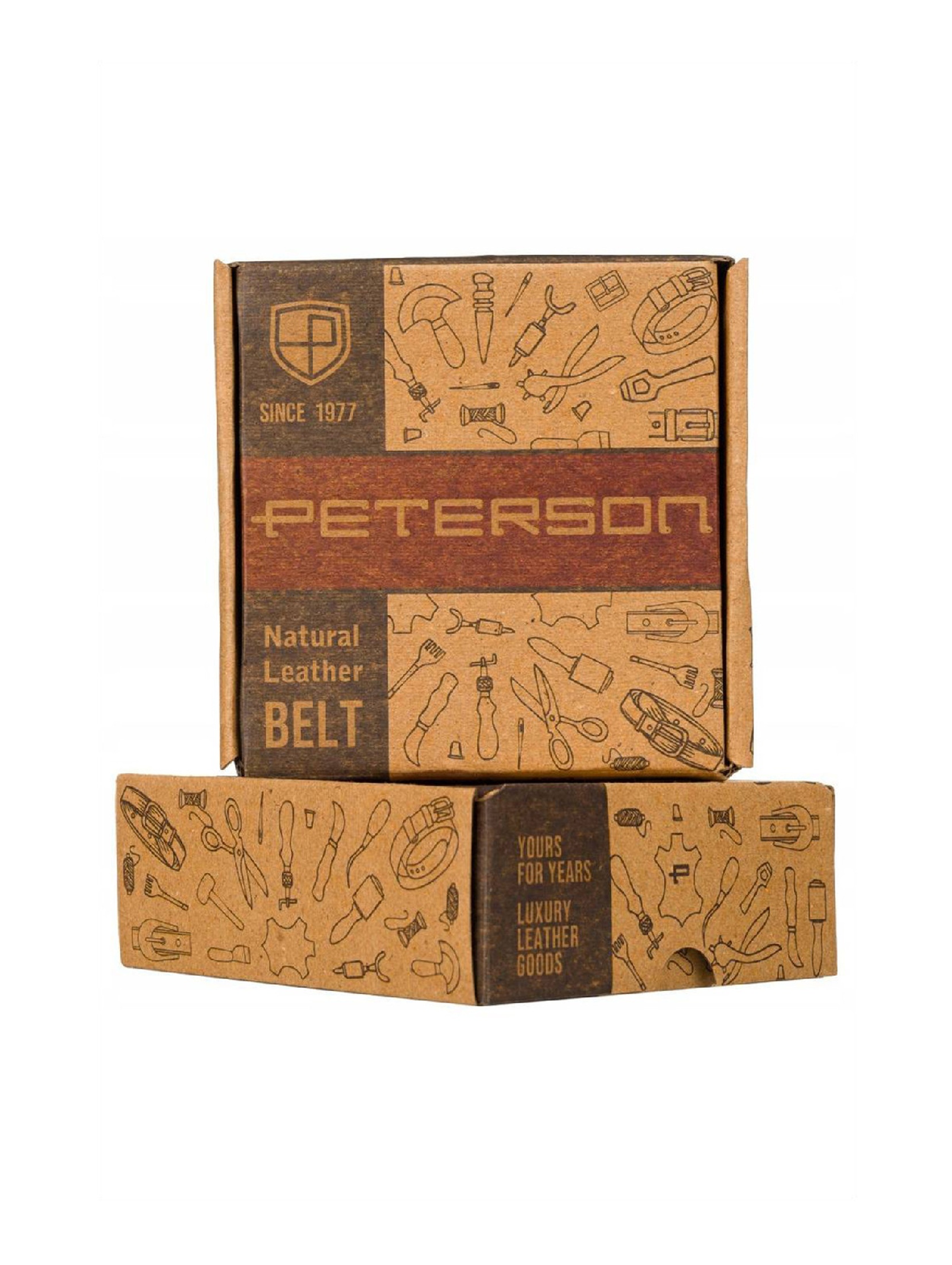 Skórzany, szeroki pasek męski brązowy z klasyczną klamrą — Peterson