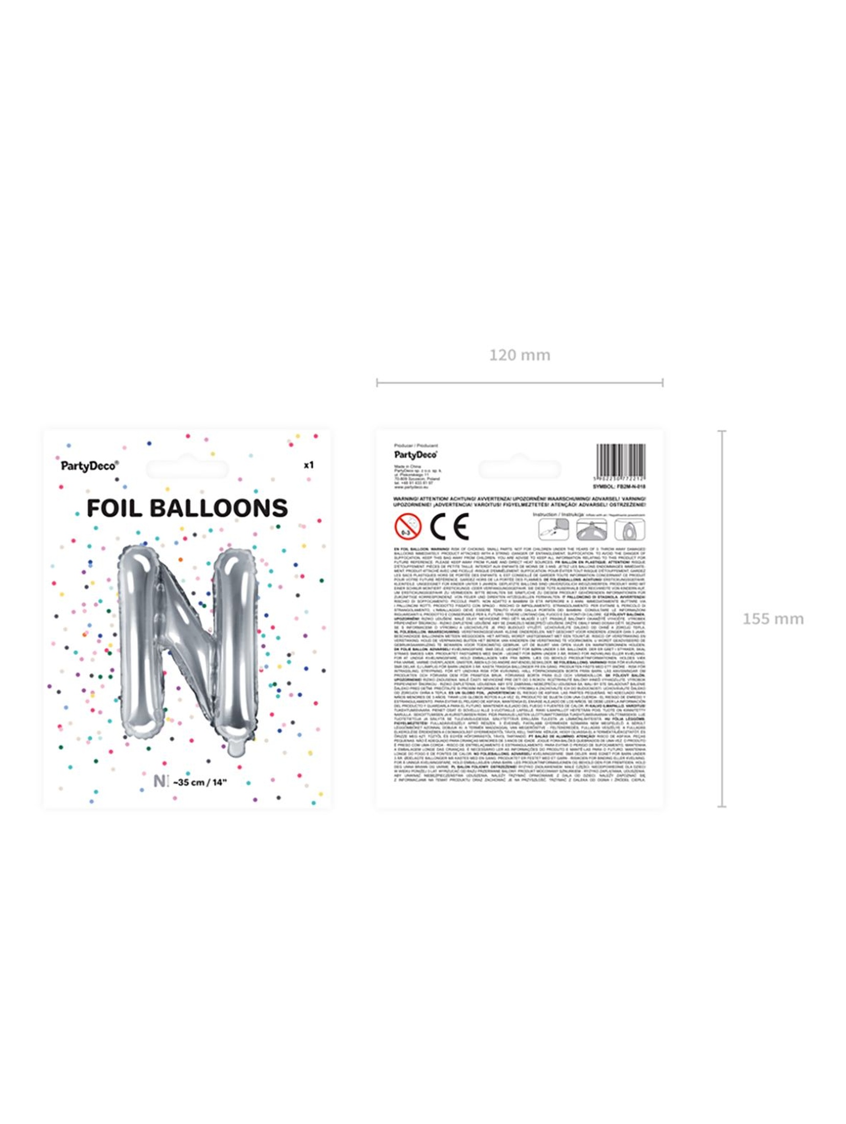 Balon foliowy Litera ''N'' 35cm - srebrny