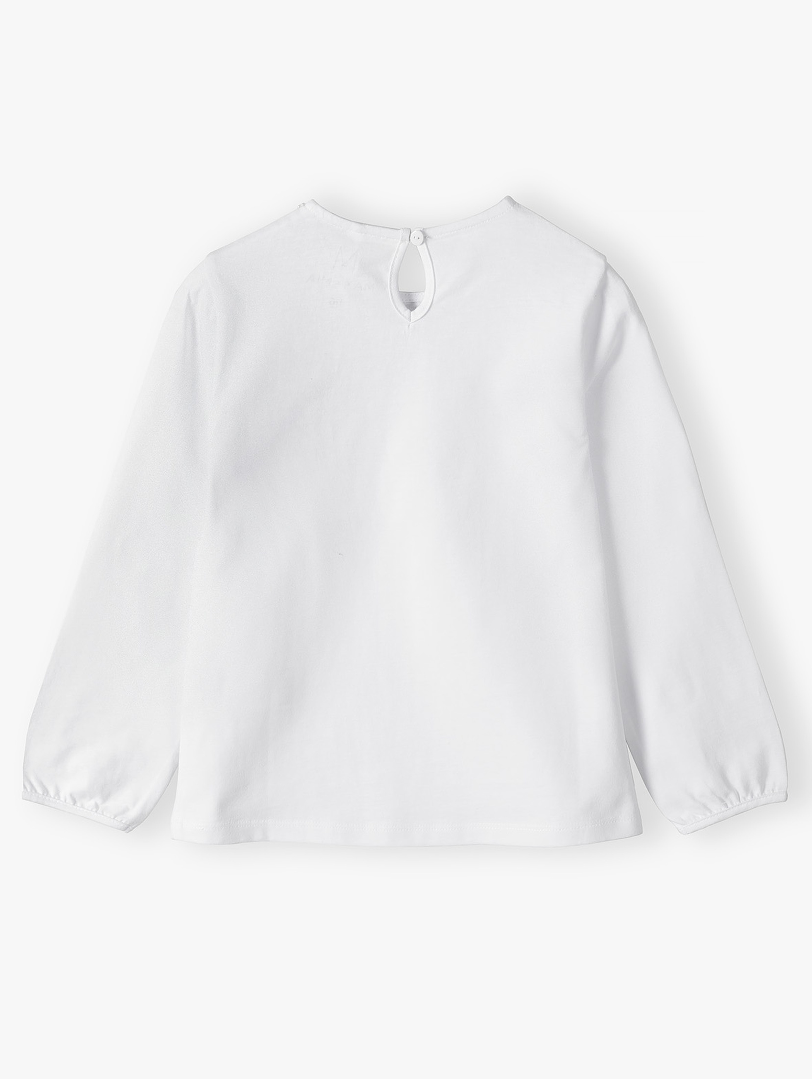 Biała elegancka bluzka dziewczęca z perełkami pod szyją