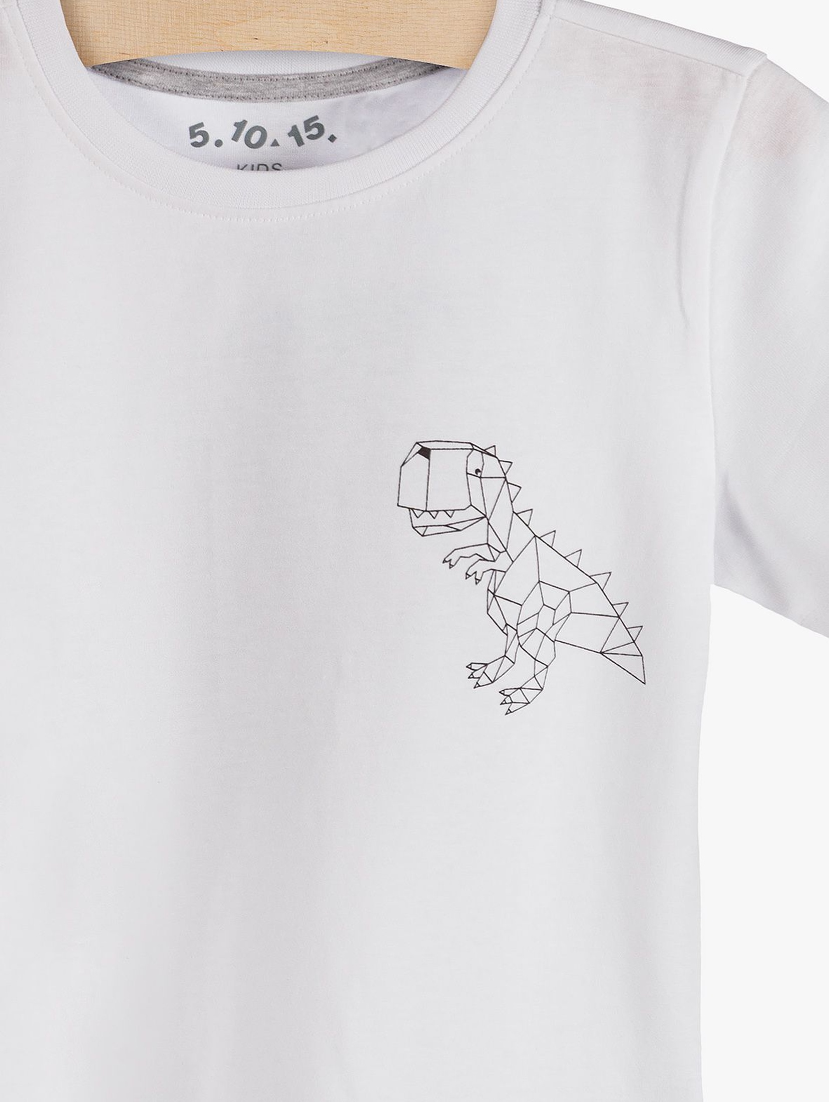 Biały t-shirt sportowy dla chłopca z dinozaurem