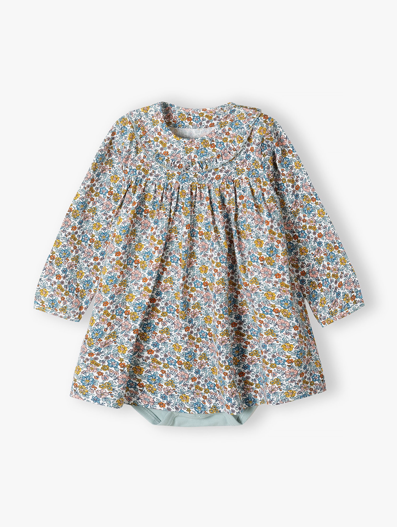 Bawełniane sukienko-body niemowlęce w kwiaty