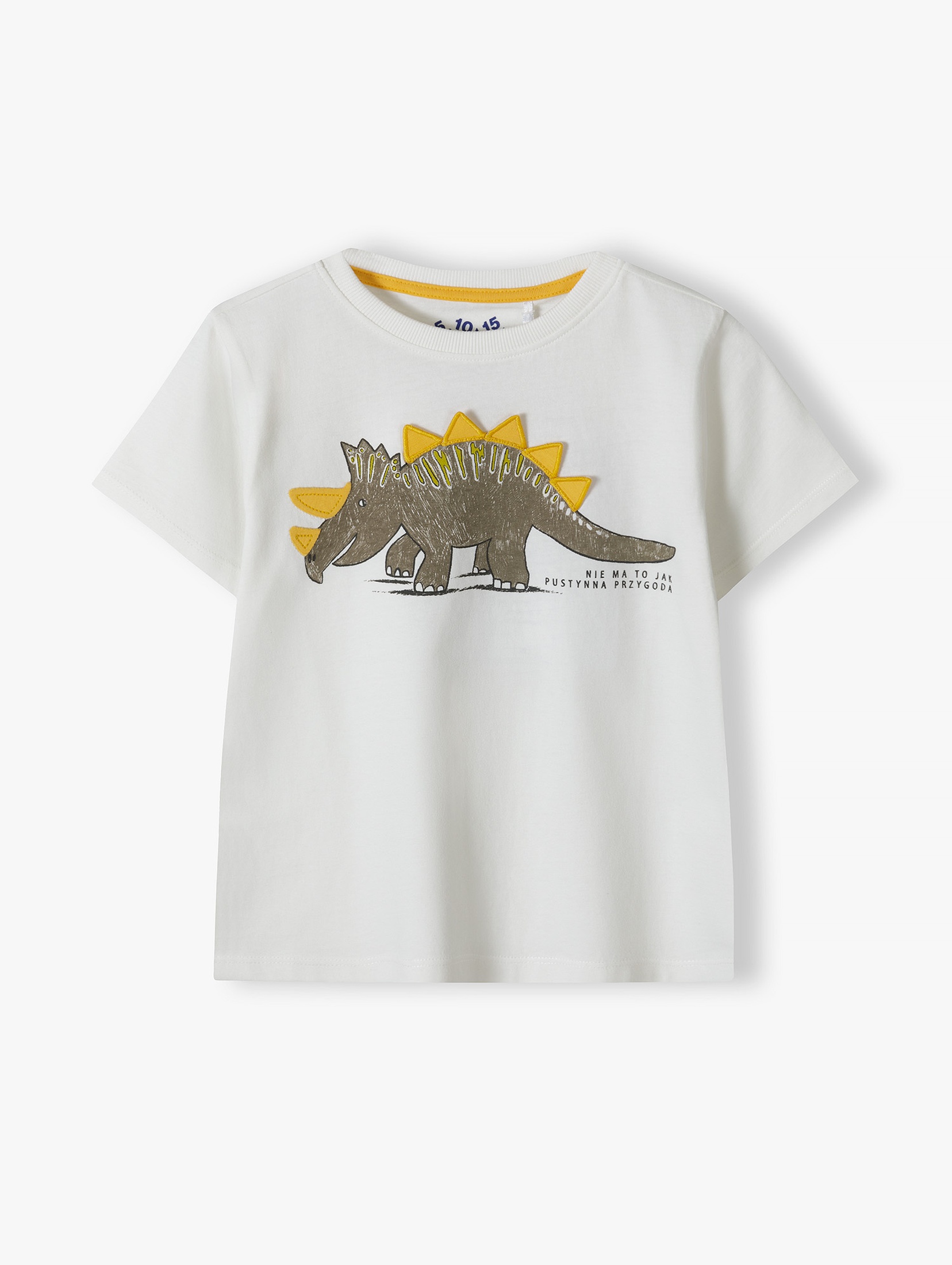 Biały t-shirt dla chłopca bawełniany z nadrukiem dinozaura