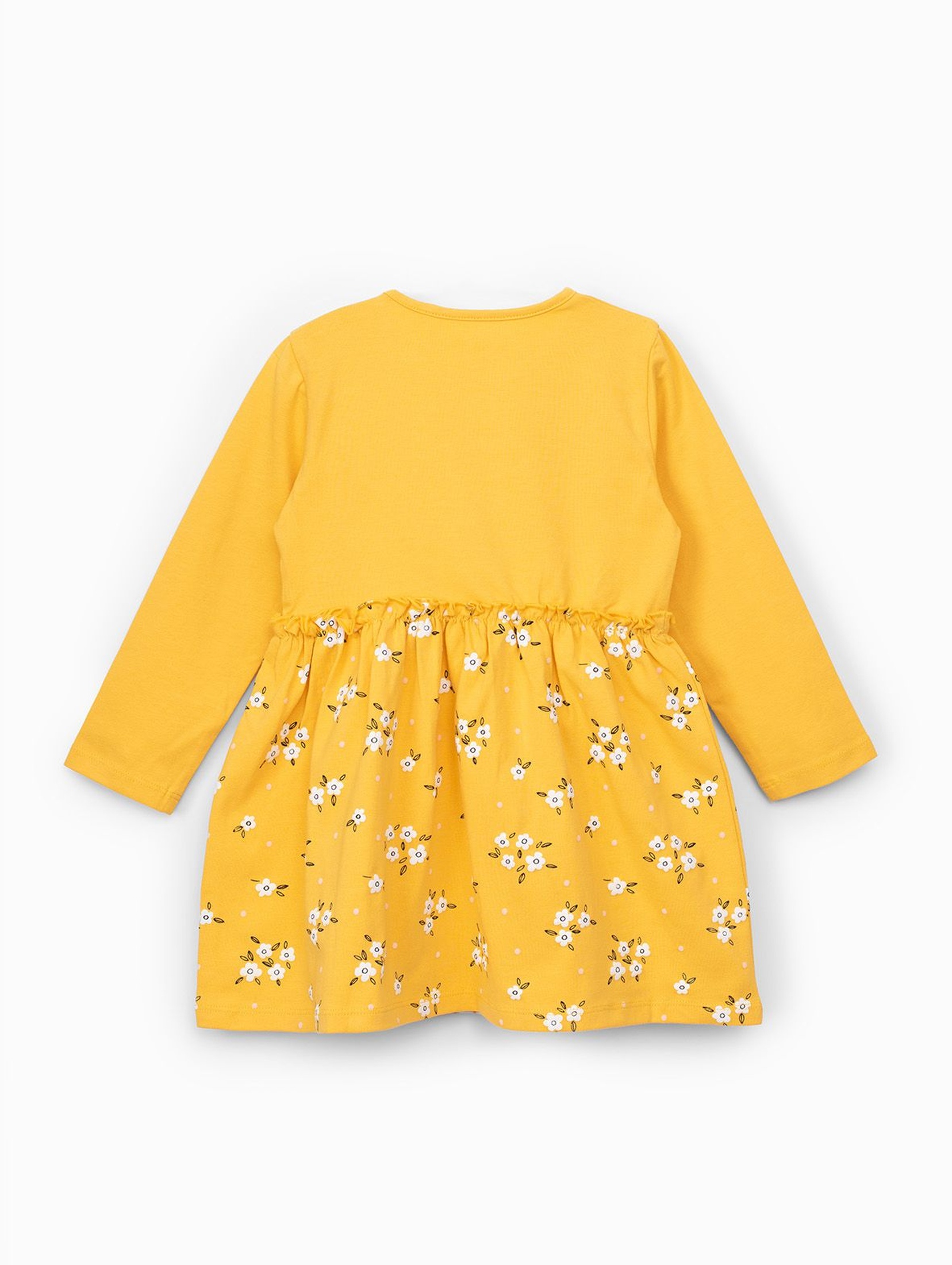 Sukienka dziewczęca dzianinowa - żółta w kwiatki