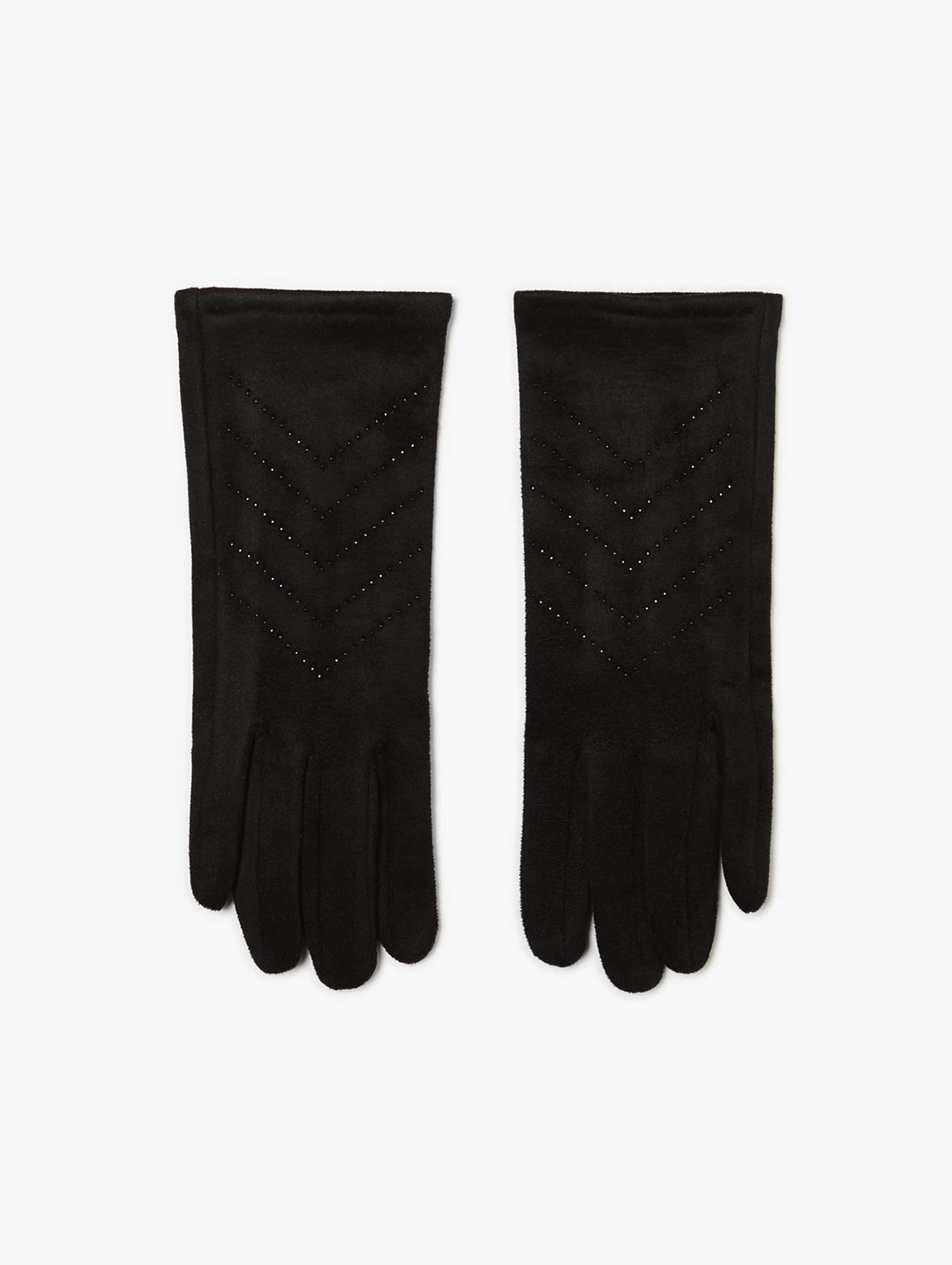 Czarne rękawiczki damskie zamszowe z dżetami