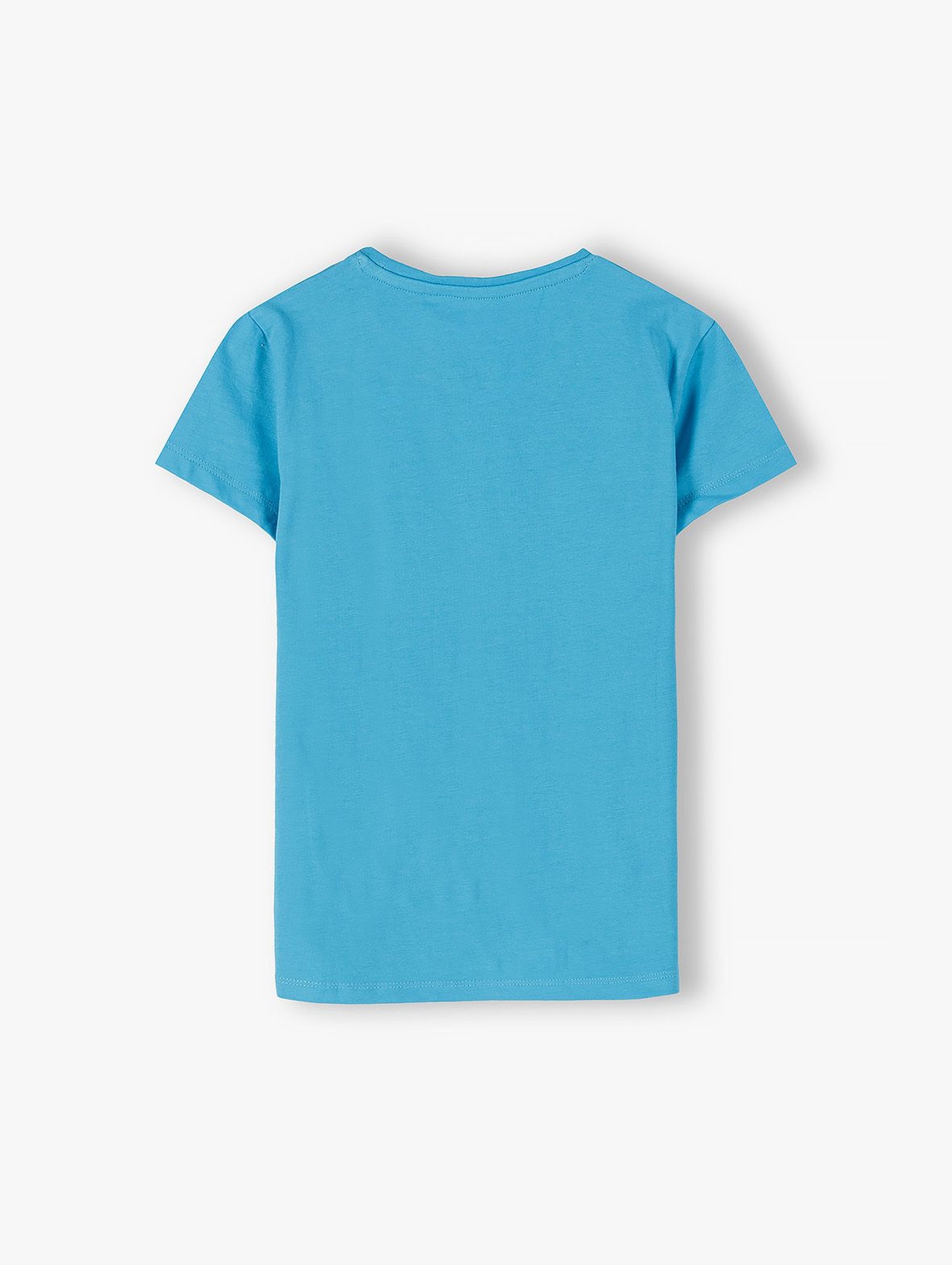Bawełniany niebieski T-shirt z napisem Mała Podróżniczka