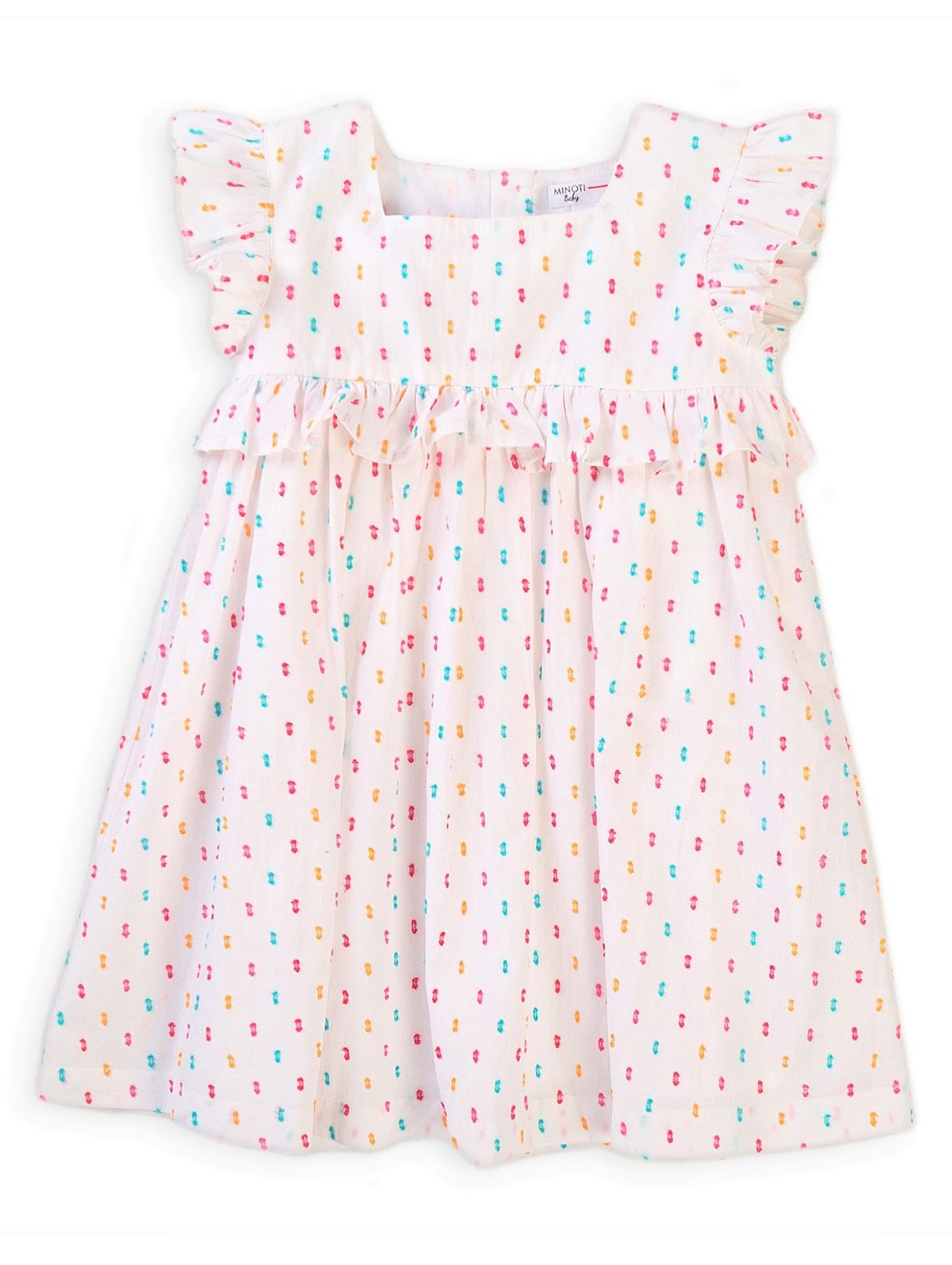 Bawełniana sukienka niemowlęca biała w kolorowe wzorki