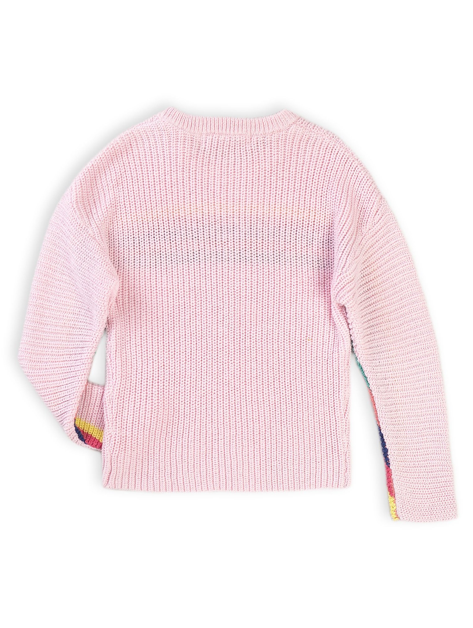 Różowy sweter dziewczęcy w kolorowe paski