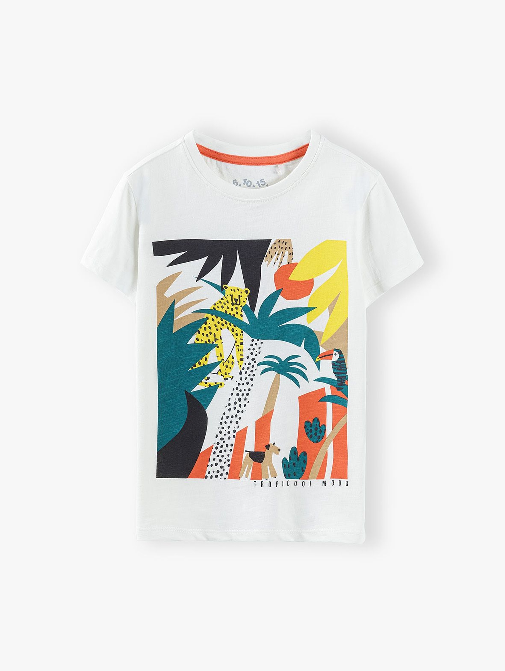 T-shirt chłopięcy w kolorze białym z tropikalnym nadrukiem