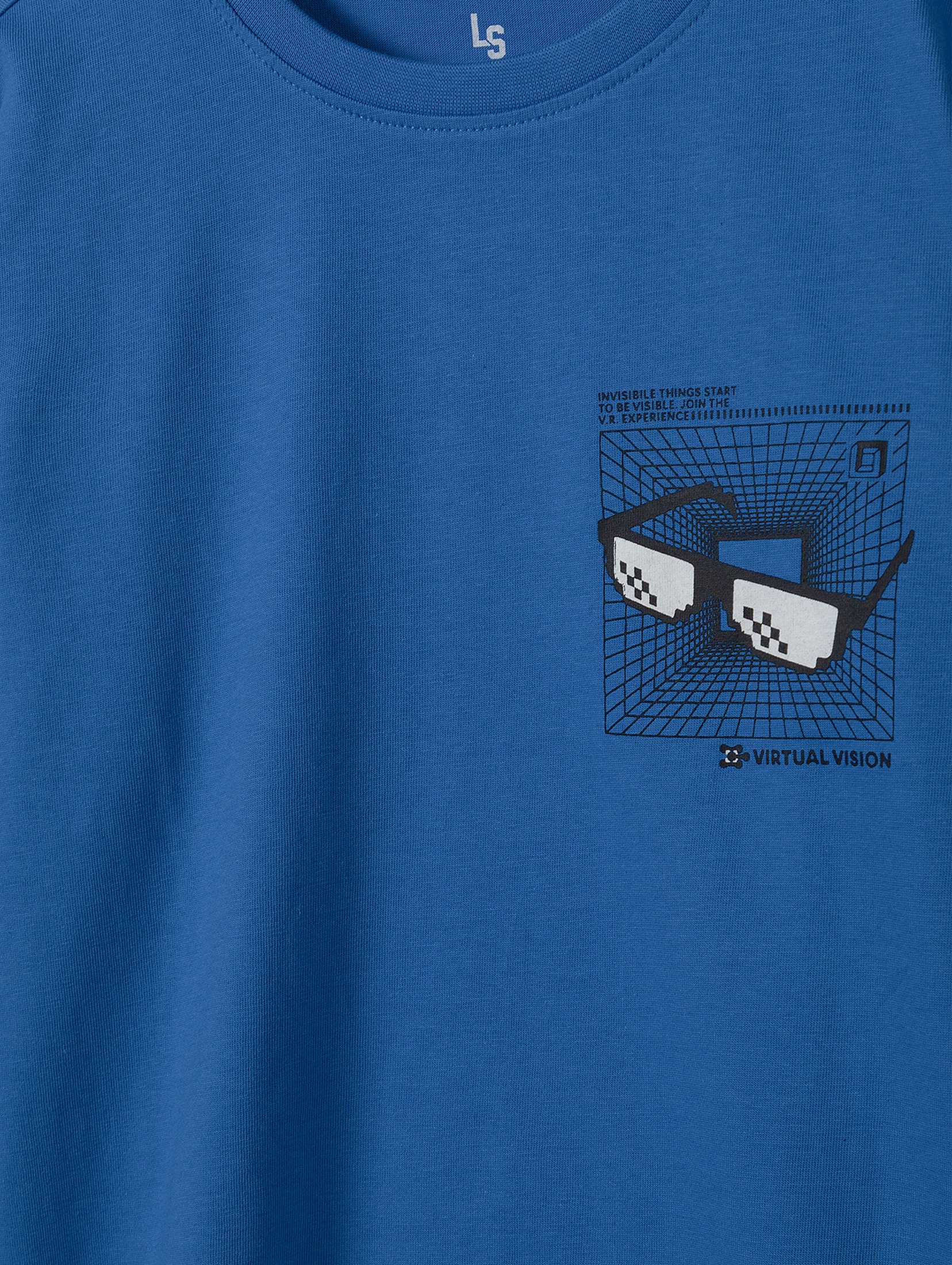 Niebieska bluzka z długim rękawem bawełniana- virtual vision