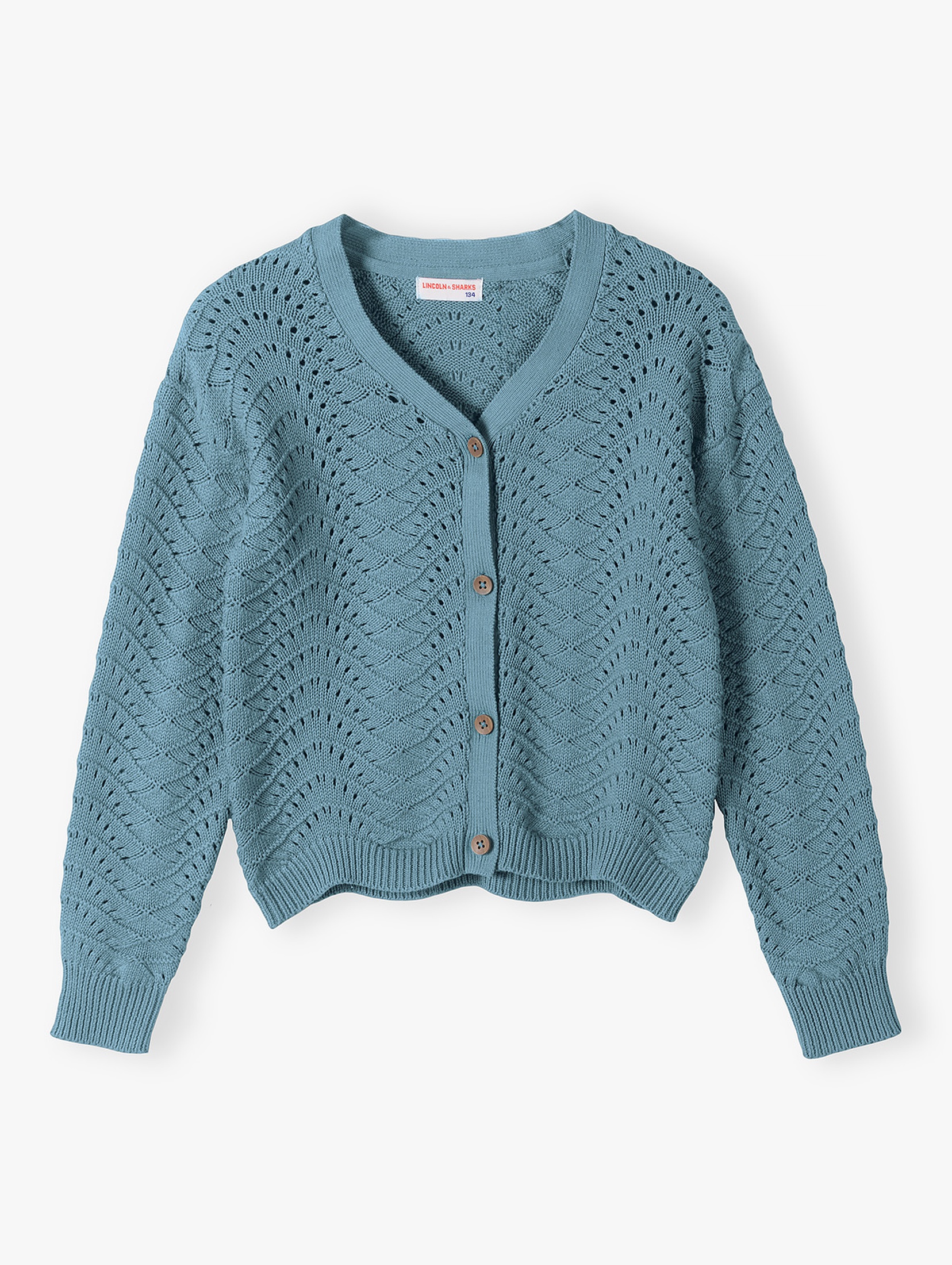 Sweter dziewczęcy z ażurowym wzorem - niebieski