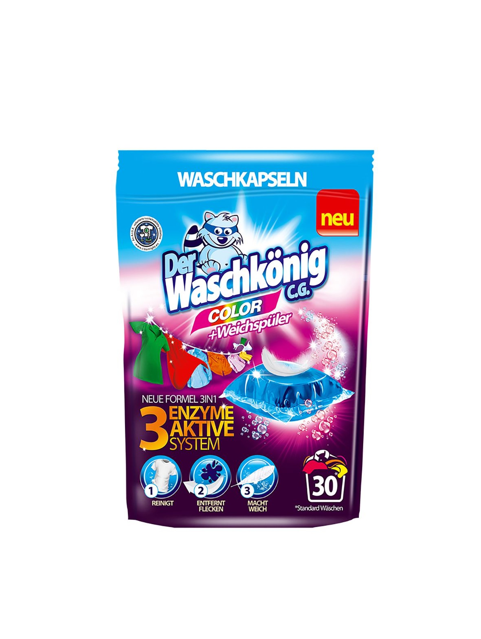 Der Waschkönig C.G. Mega Caps 3w1 -kapsułki do prania - 30 szt. Doypack Color