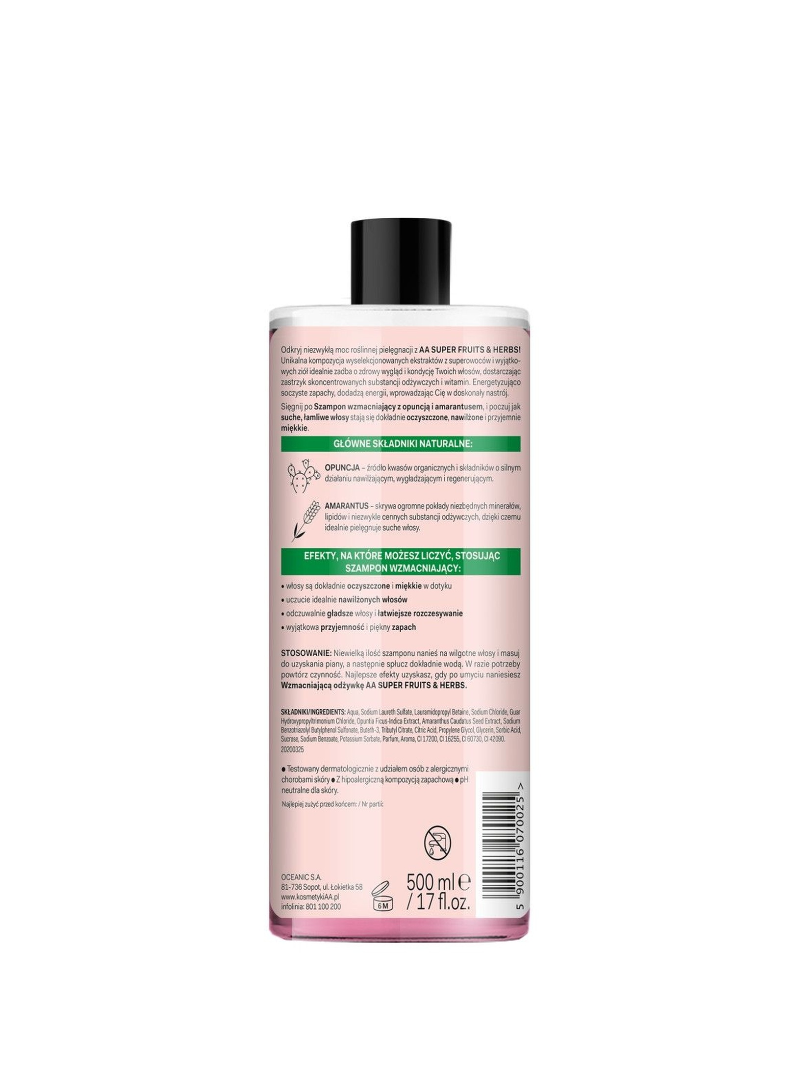 AA Super Fruits&Herbs szampon wzmacniający włosy suche i łamliwe opuncja&amarantus 500 ml