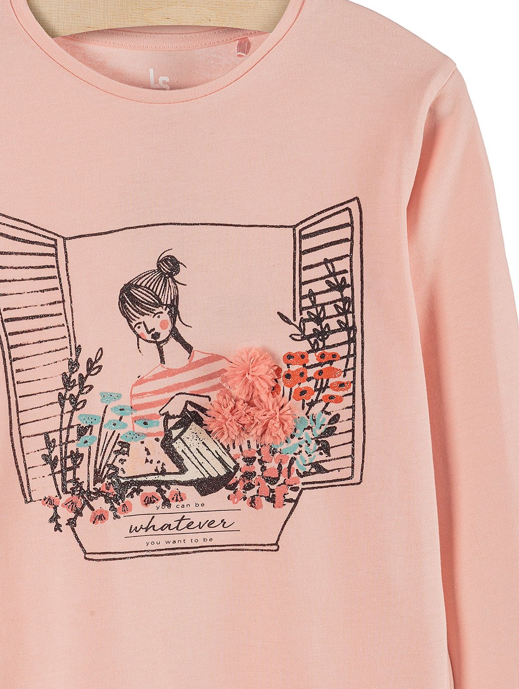 Bluzka dziewczęca dzianinowa- różowa z aplikacją 3D