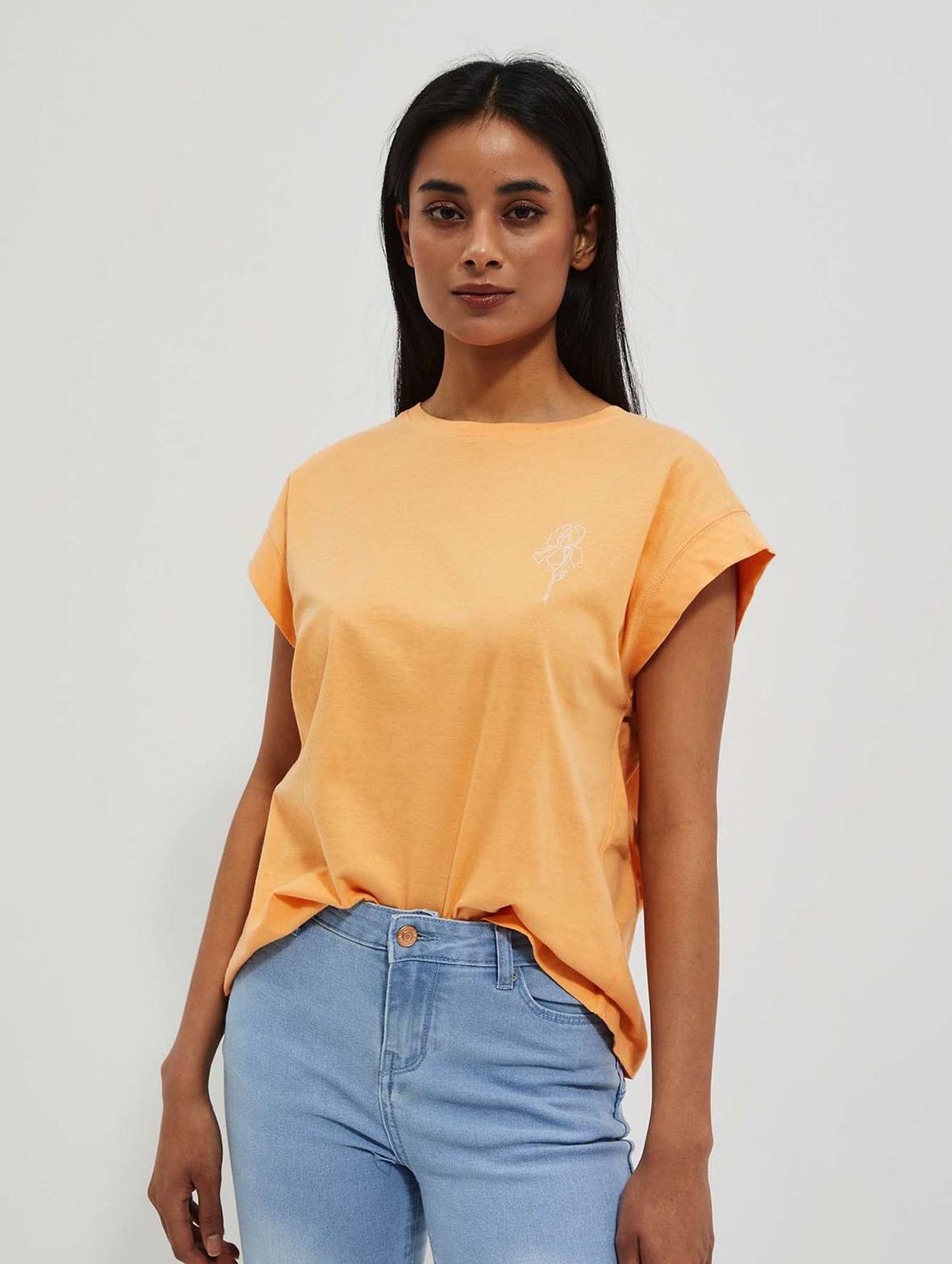 Gładki t-shirt damski pomarańczowy