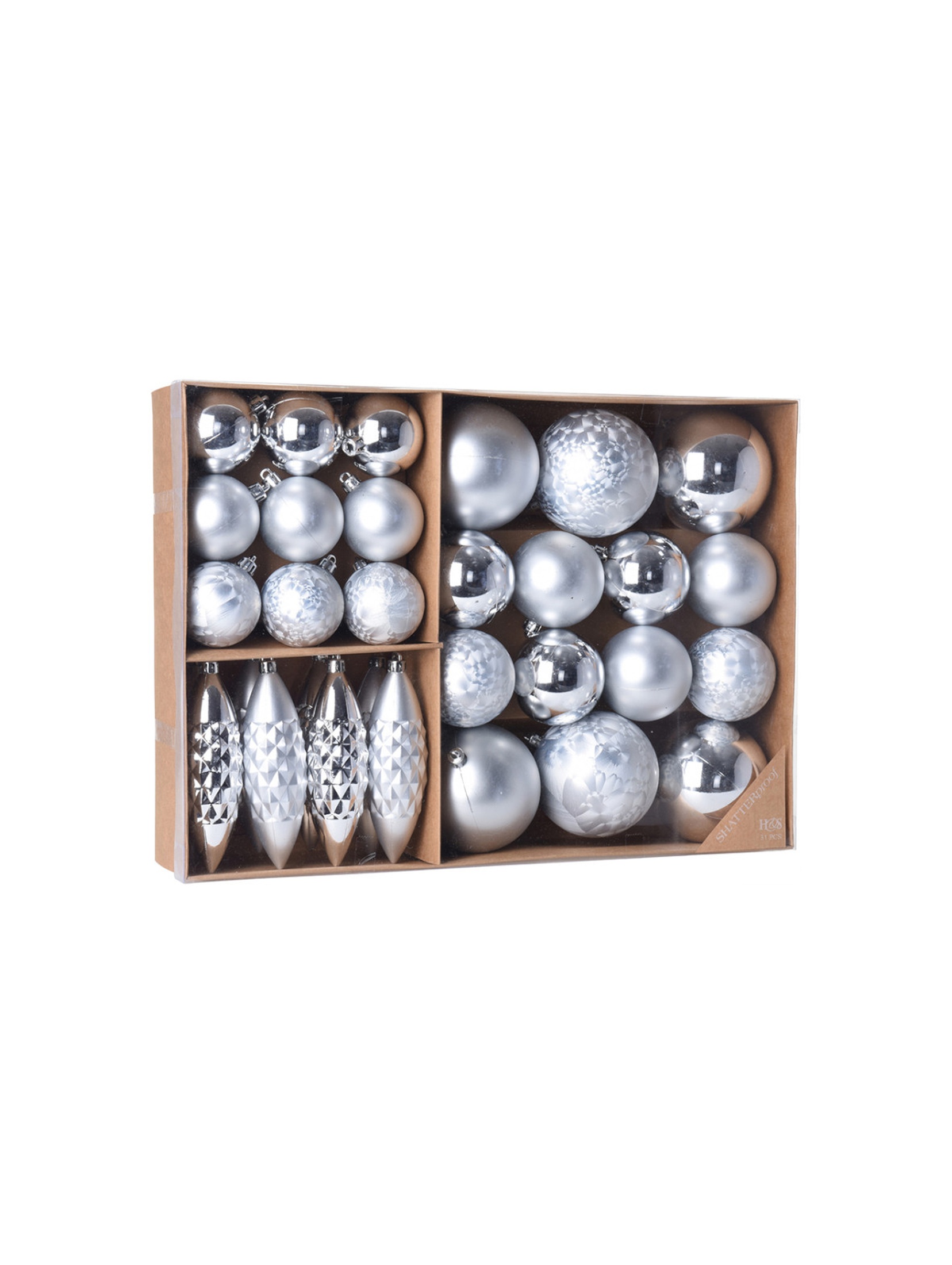 Bombki świąteczne plastikowe 31 sztuki  srebrne