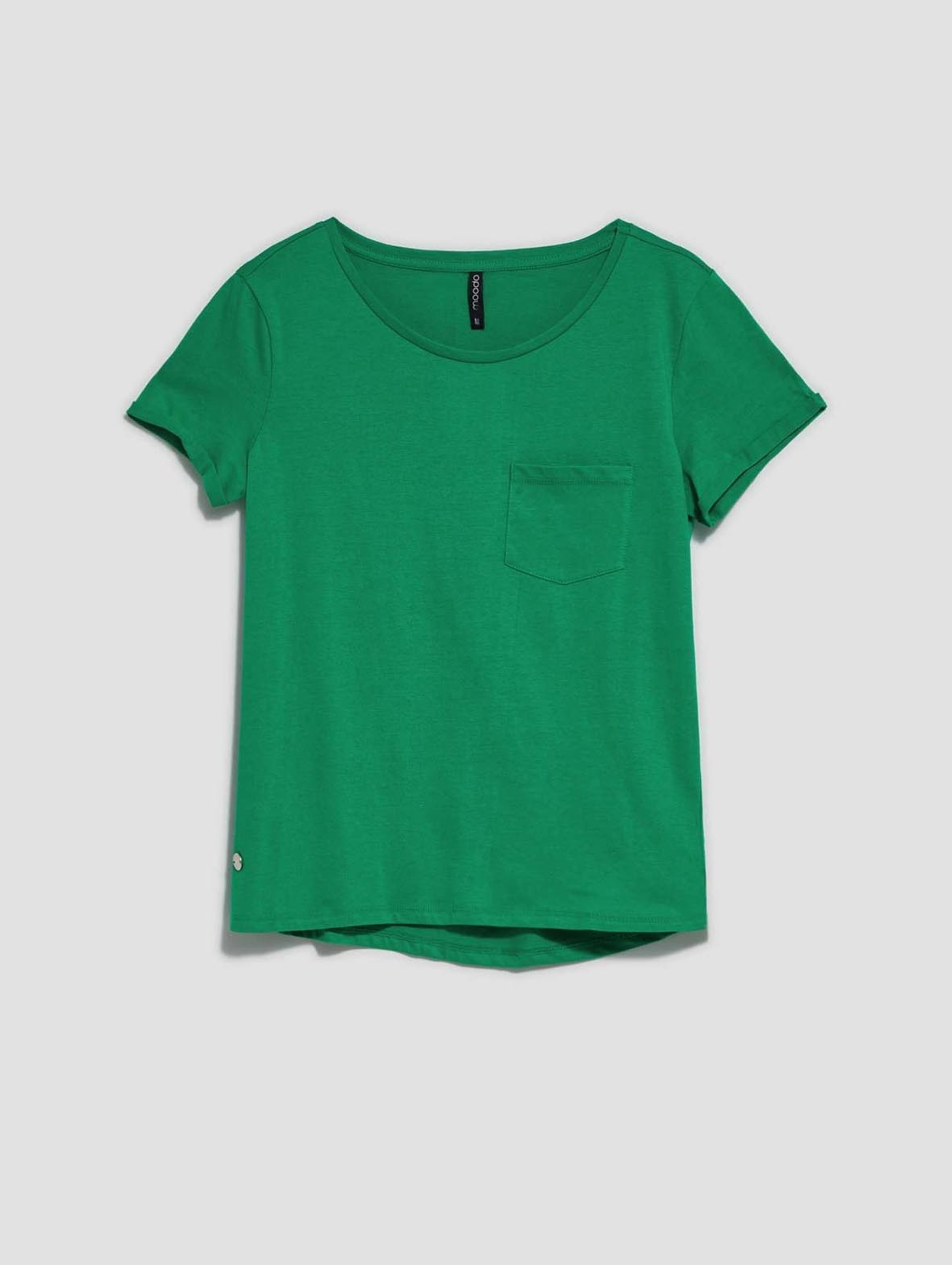 Bawełniany zielona t-shirt damski z kieszonką