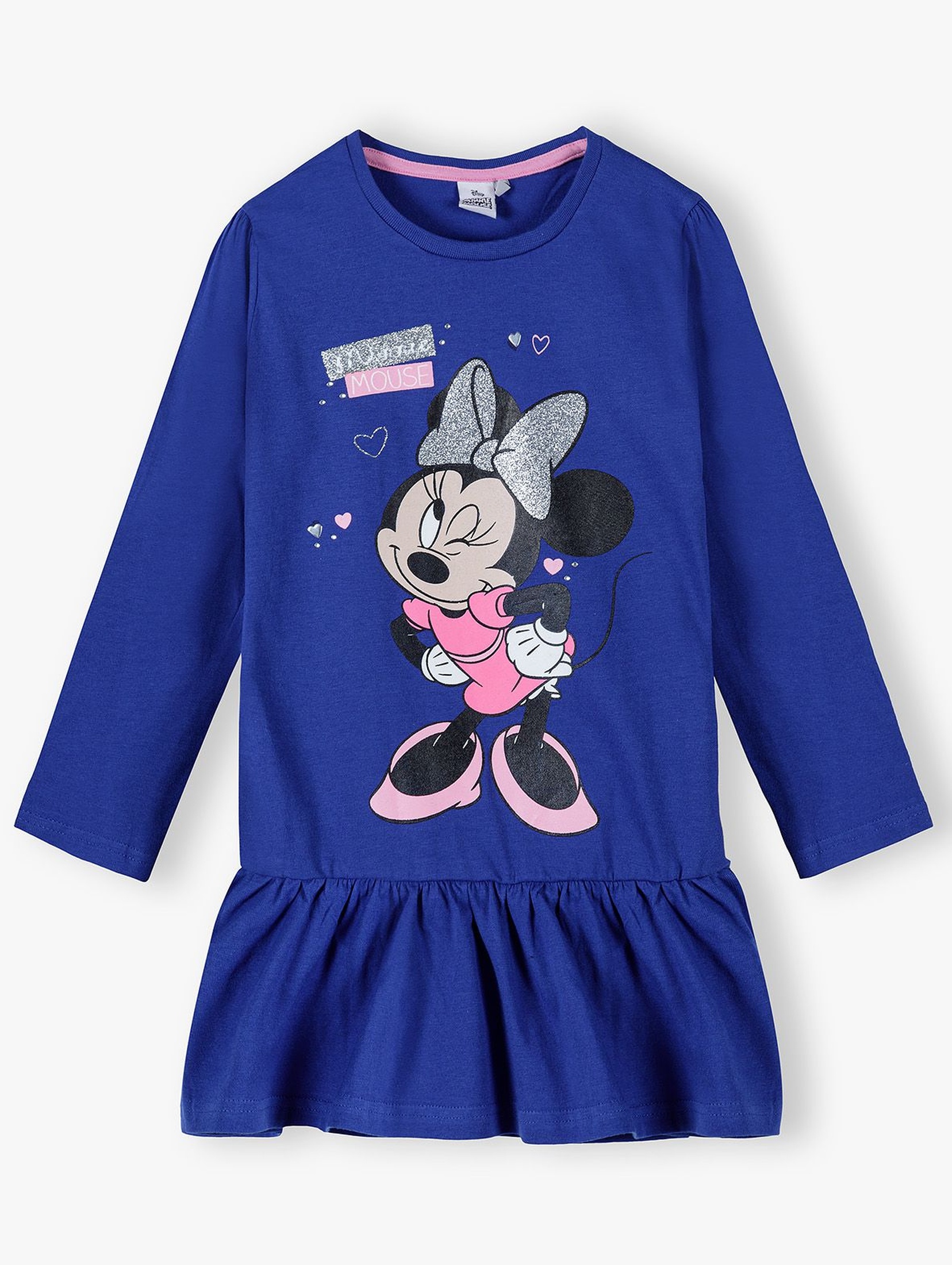 Bawełniana sukienka dziewczęca z Myszką Mickey - niebieska