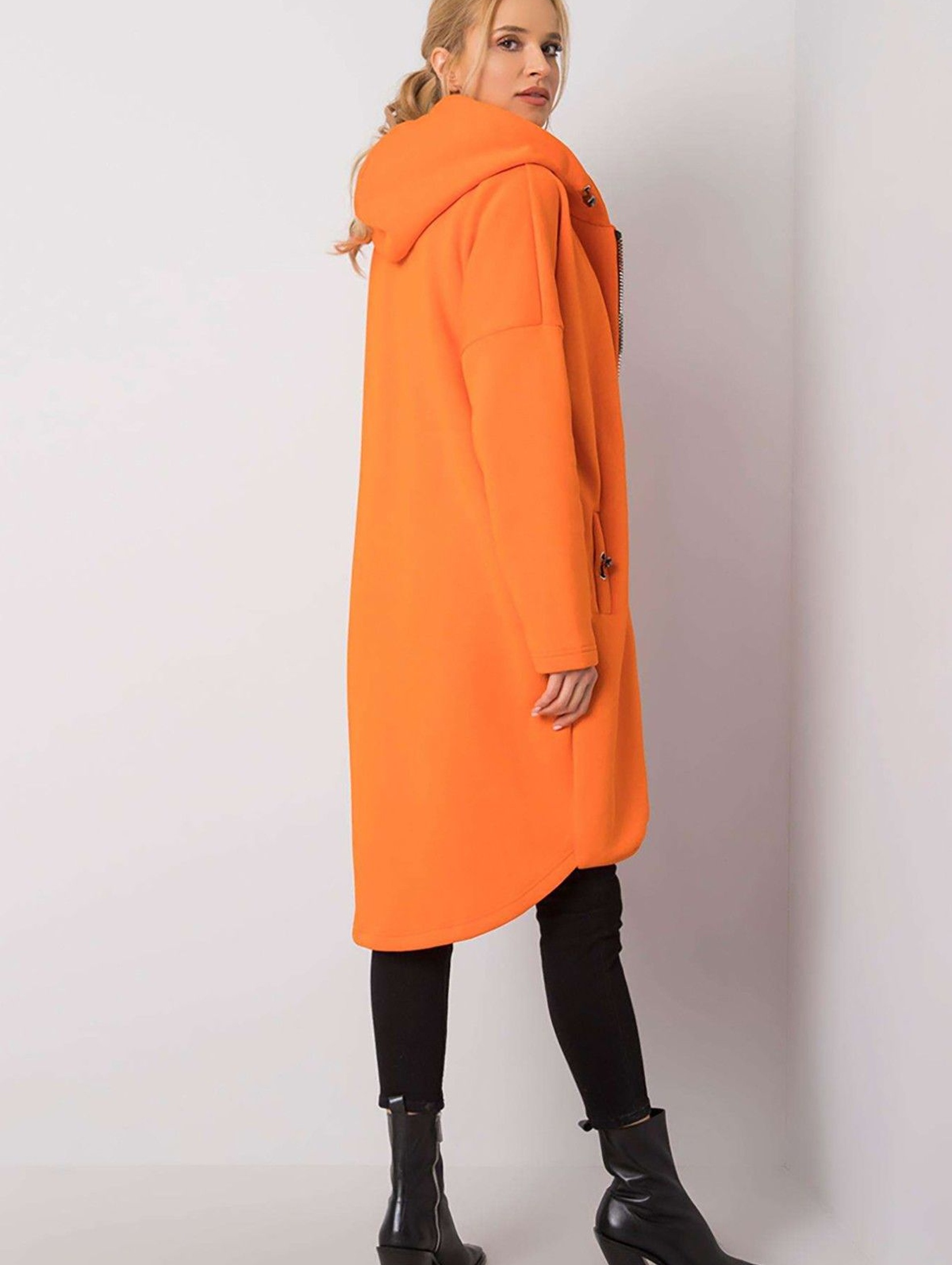 Bluza damska długa bluza z kapturem - pomarańczowa
