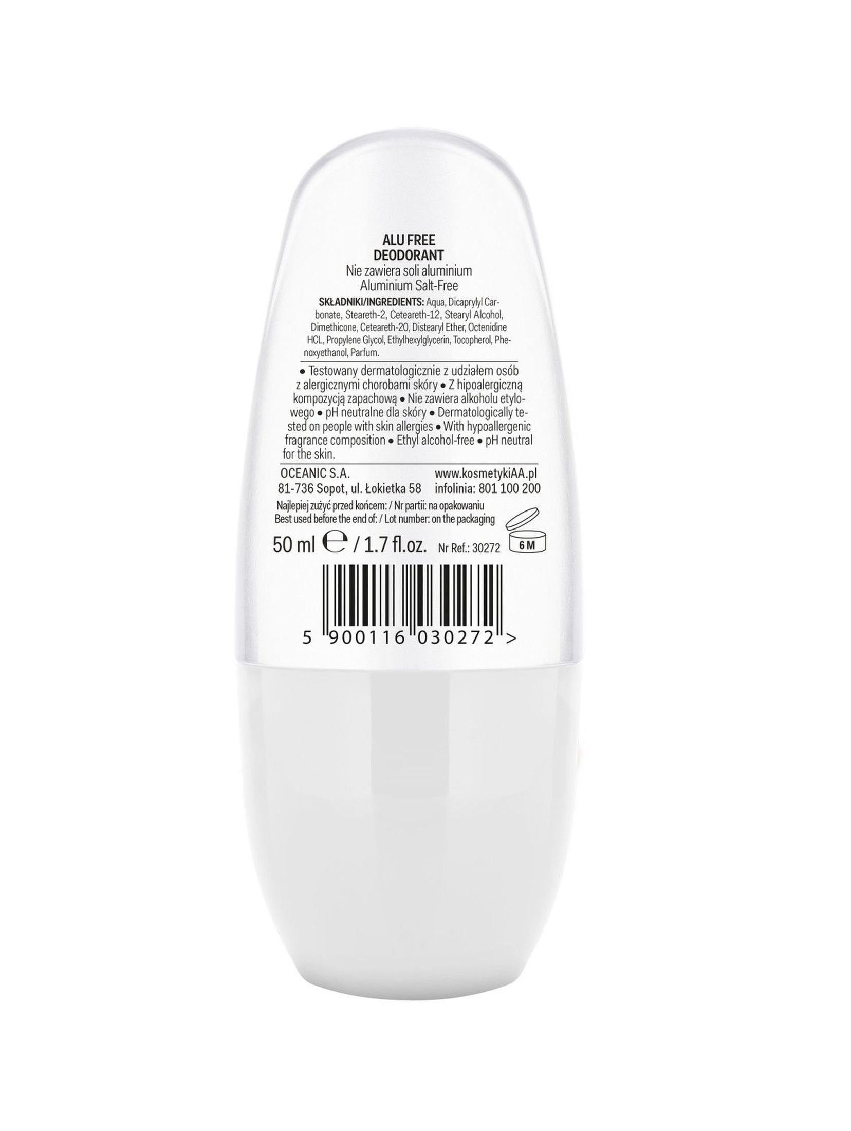 AA Alu Free Deodorant roll-on Mineral bez soli aluminium 50 ml
