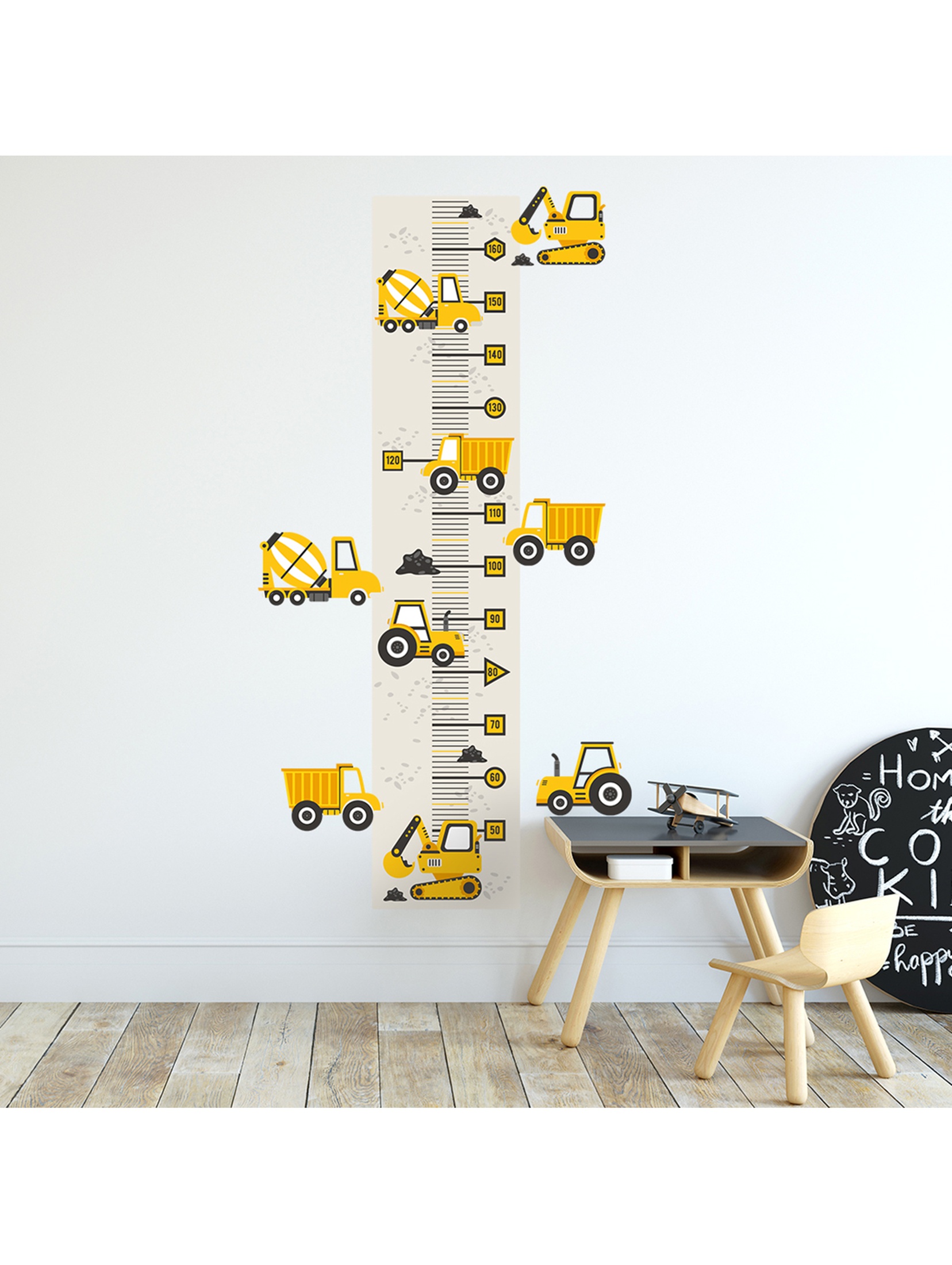 Naklejka na ścianę miarka wzrostu Pojazdy - żółta
