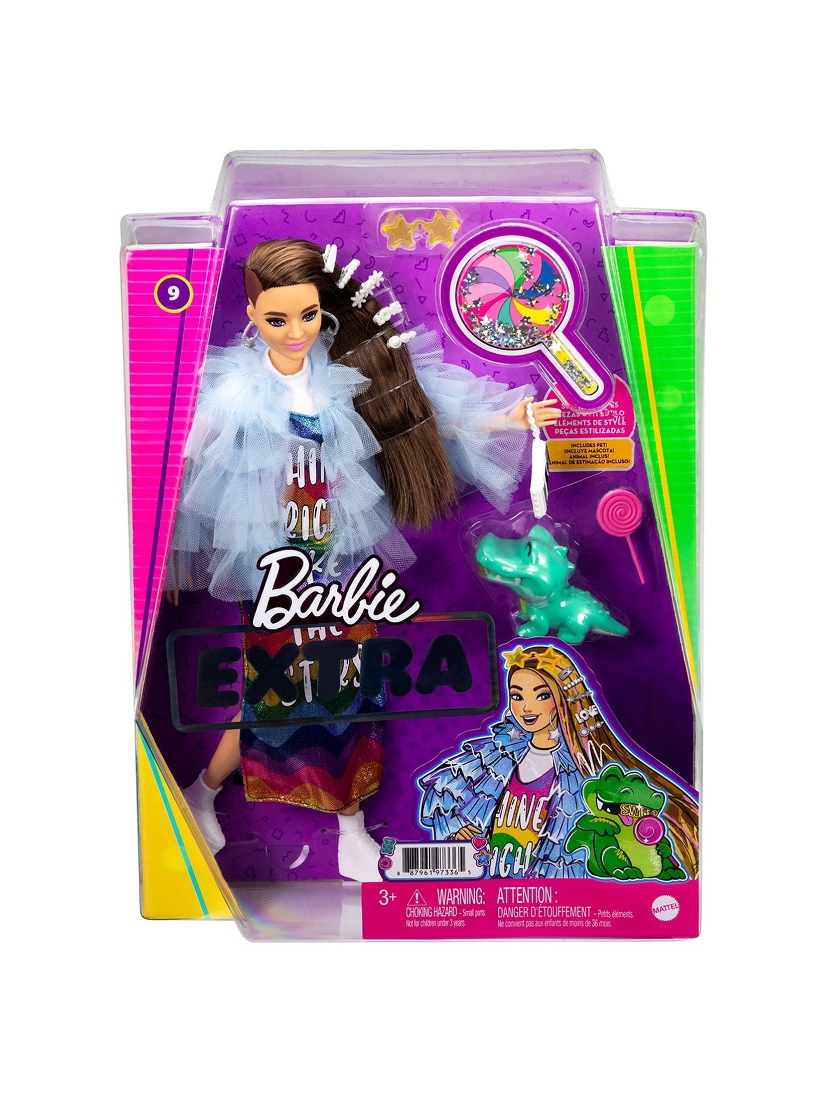 Lalka Barbie Extra- żółta narzutka/Jasnobrązowe włosy 3+