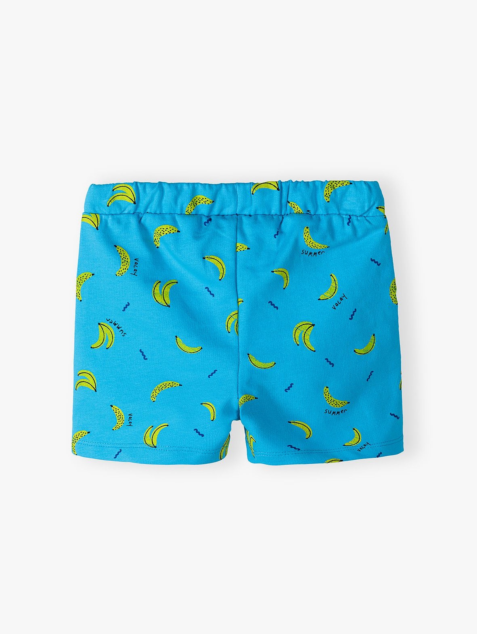 Dzianinowe szorty w banany dla niemowlaka - niebieskie w banany