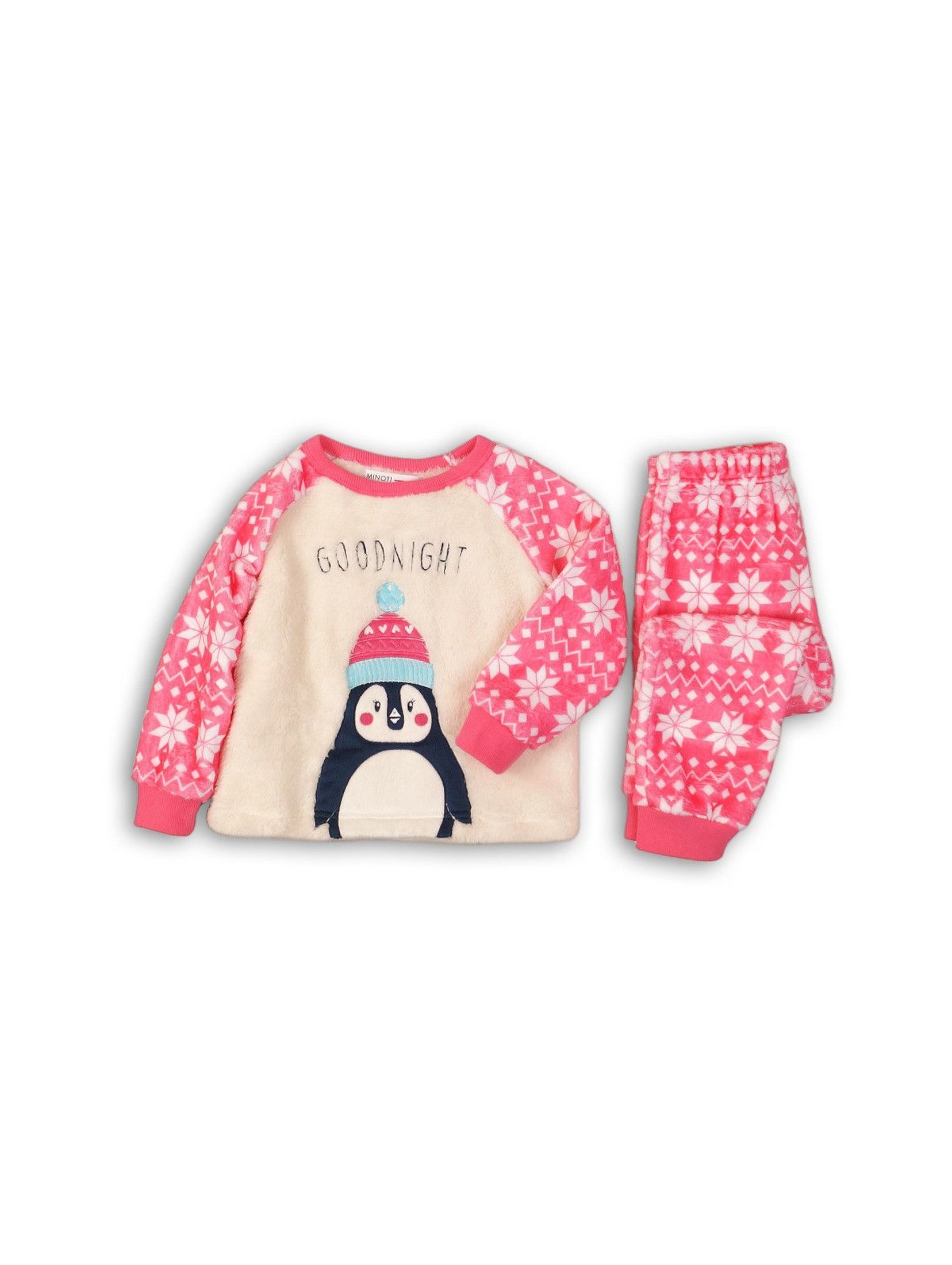 Pidżama dziewczęca kremowo-różowa Pingwin