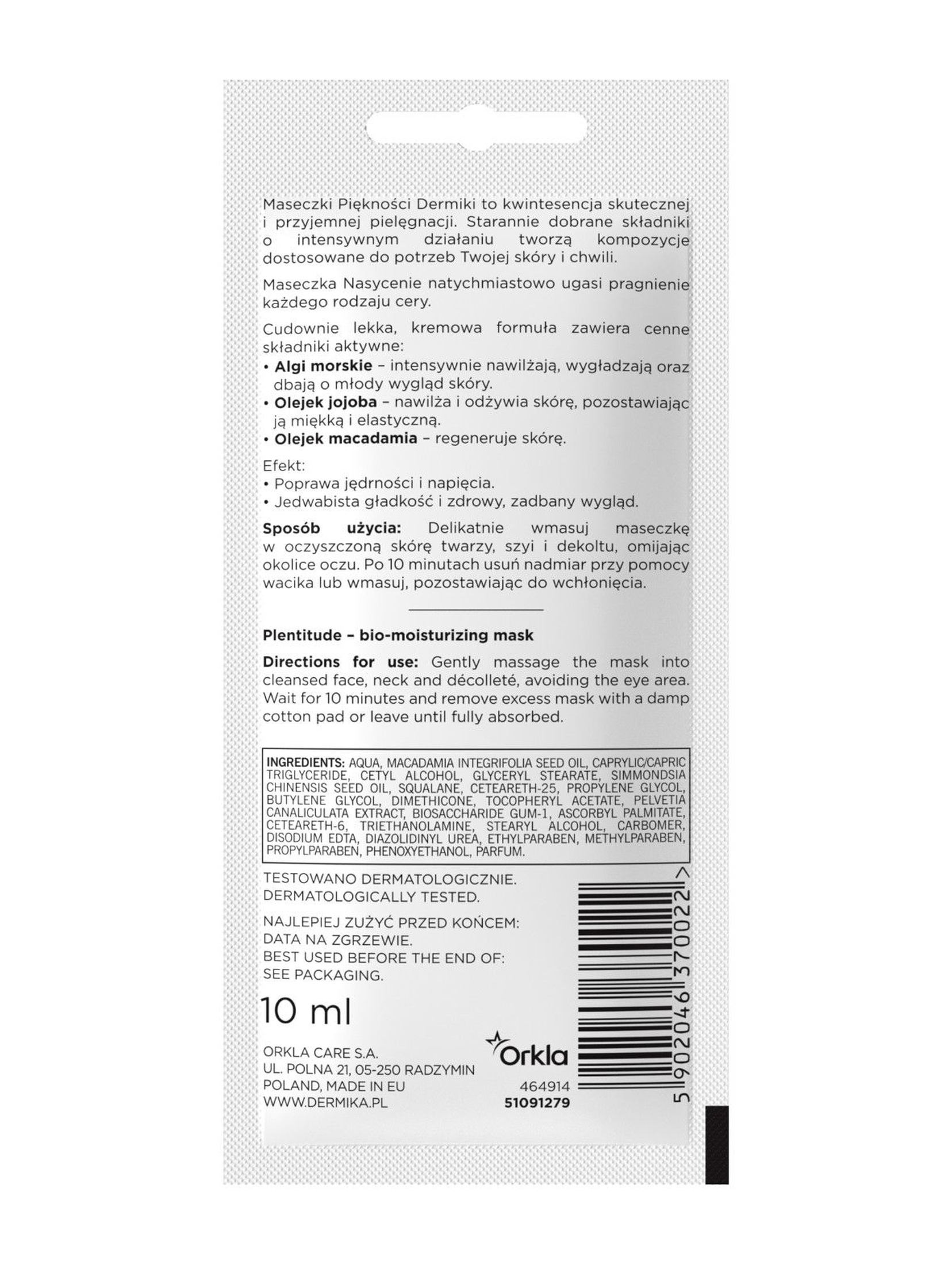 DERMIKA MASECZKA bionawilżająca Saszetka Nasycenie - 10 ml
