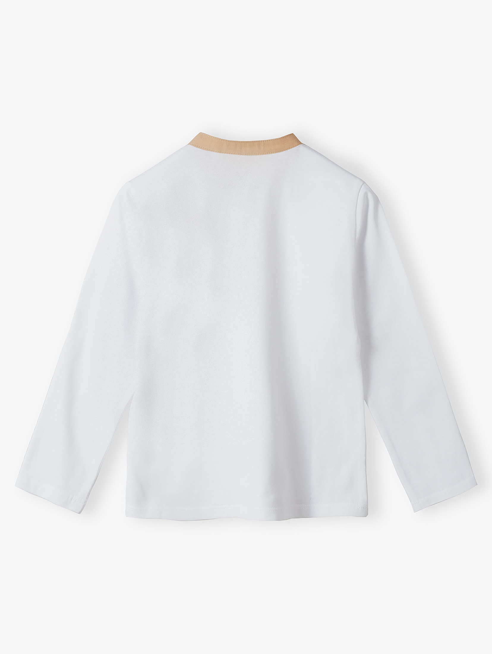 Biała elegancka bluzka chłopięca z długim rękawem z bawełny