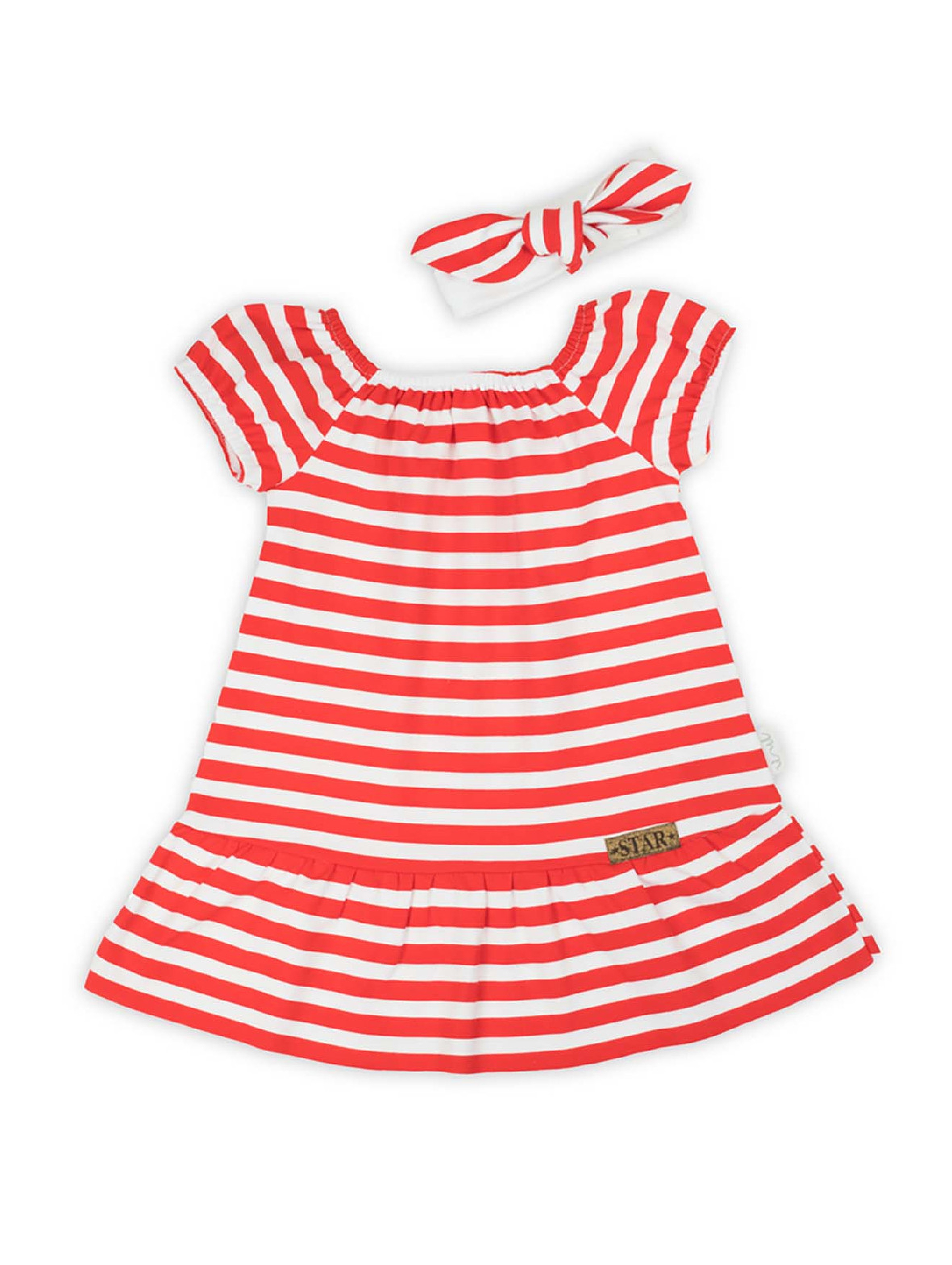 Sukienka dla niemowlaka z opaską w biało-czerwone paski