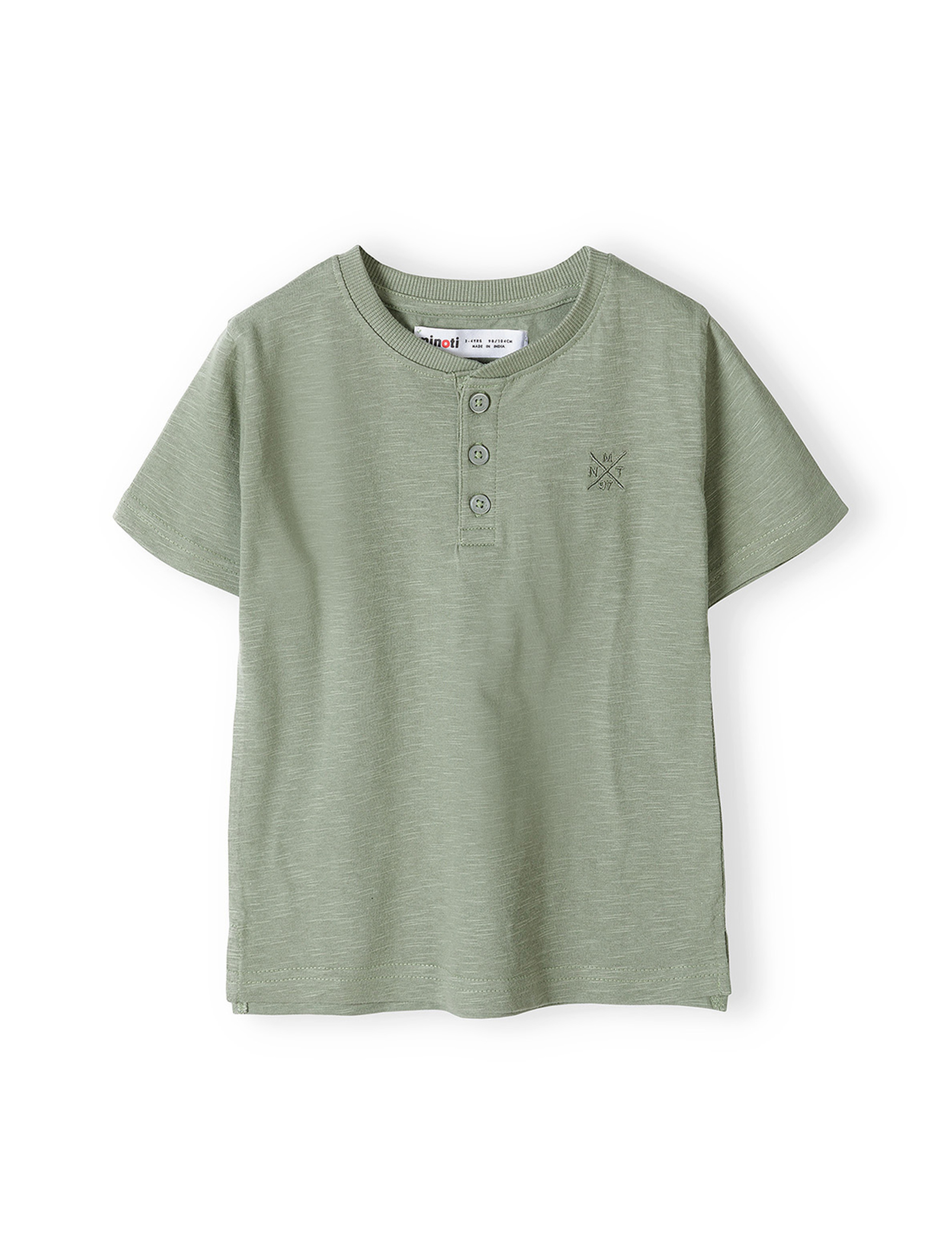 T-shirt bawełniany basic dla niemowlaka z guzikami khaki