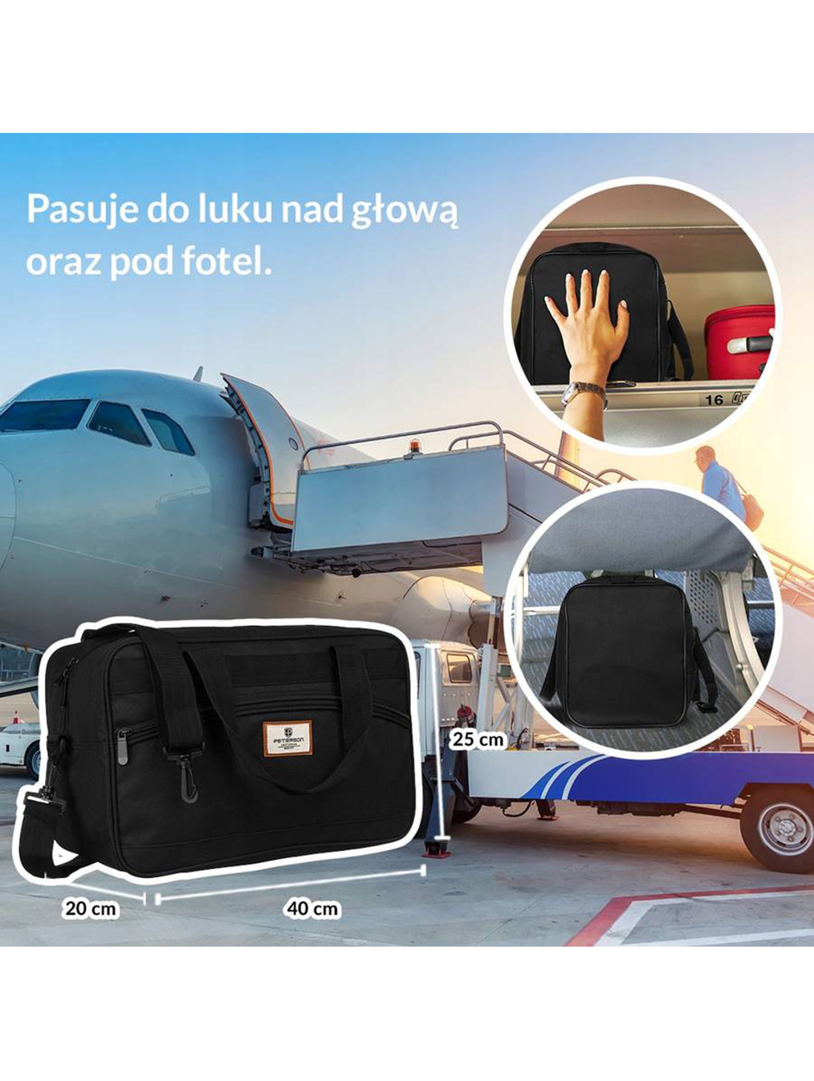 Torba na bagaż podręczny do samolotu — Peterson unisex z portem USB