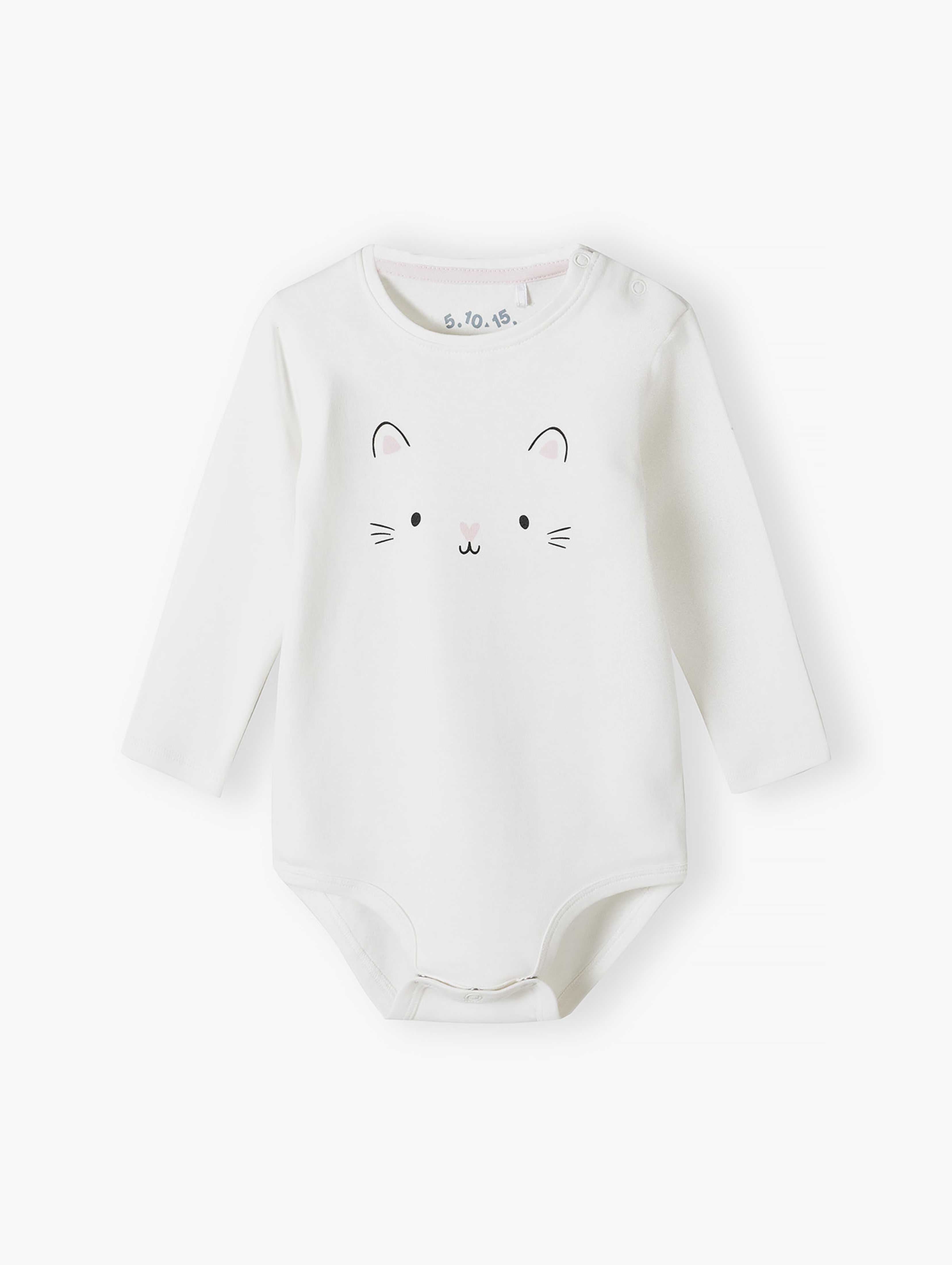 Białe bawełniane body niemowlęce z długim rękawem - kotek