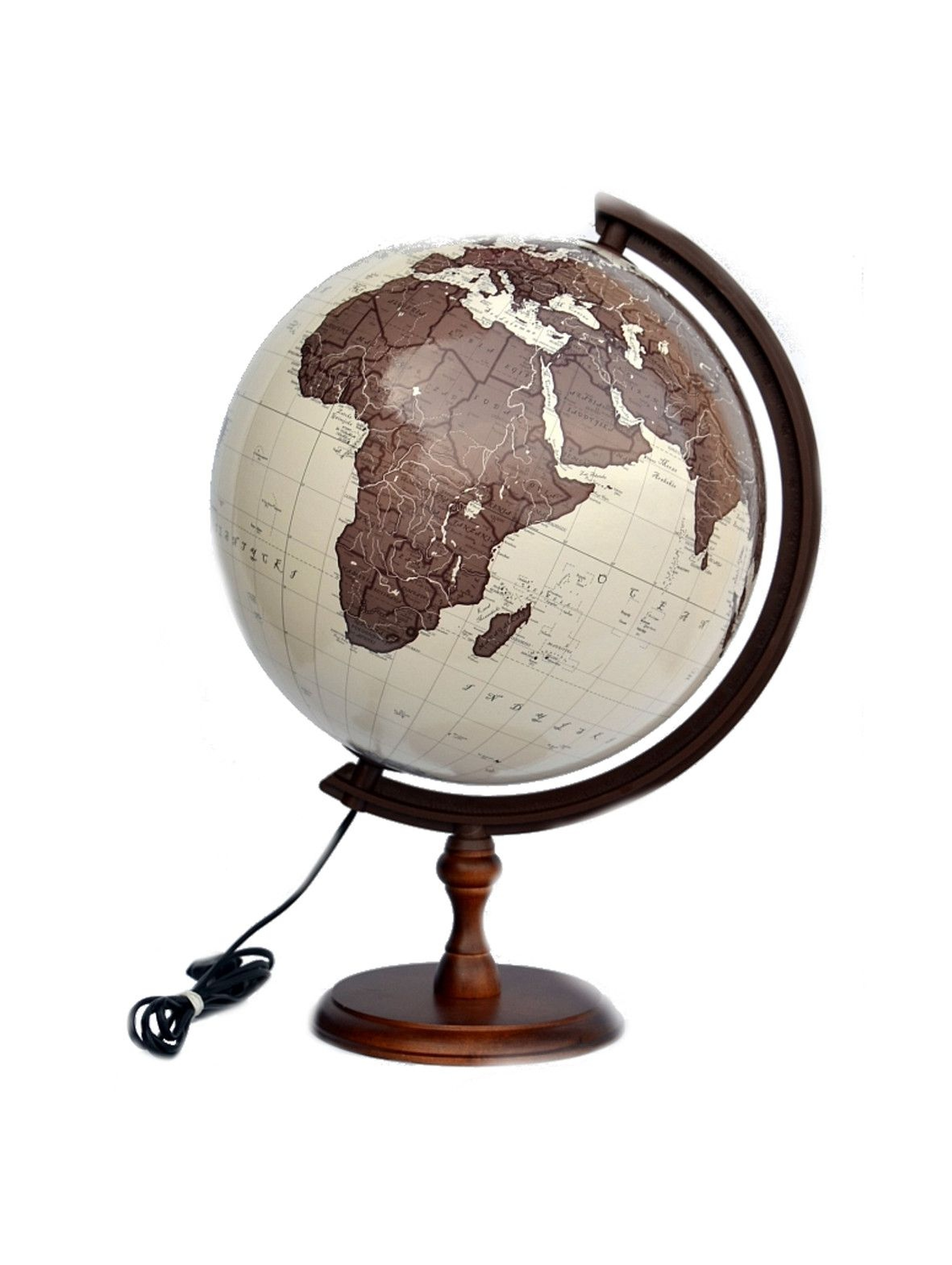 Globus 320 antyczny, podświetlany na drewnianej stópce