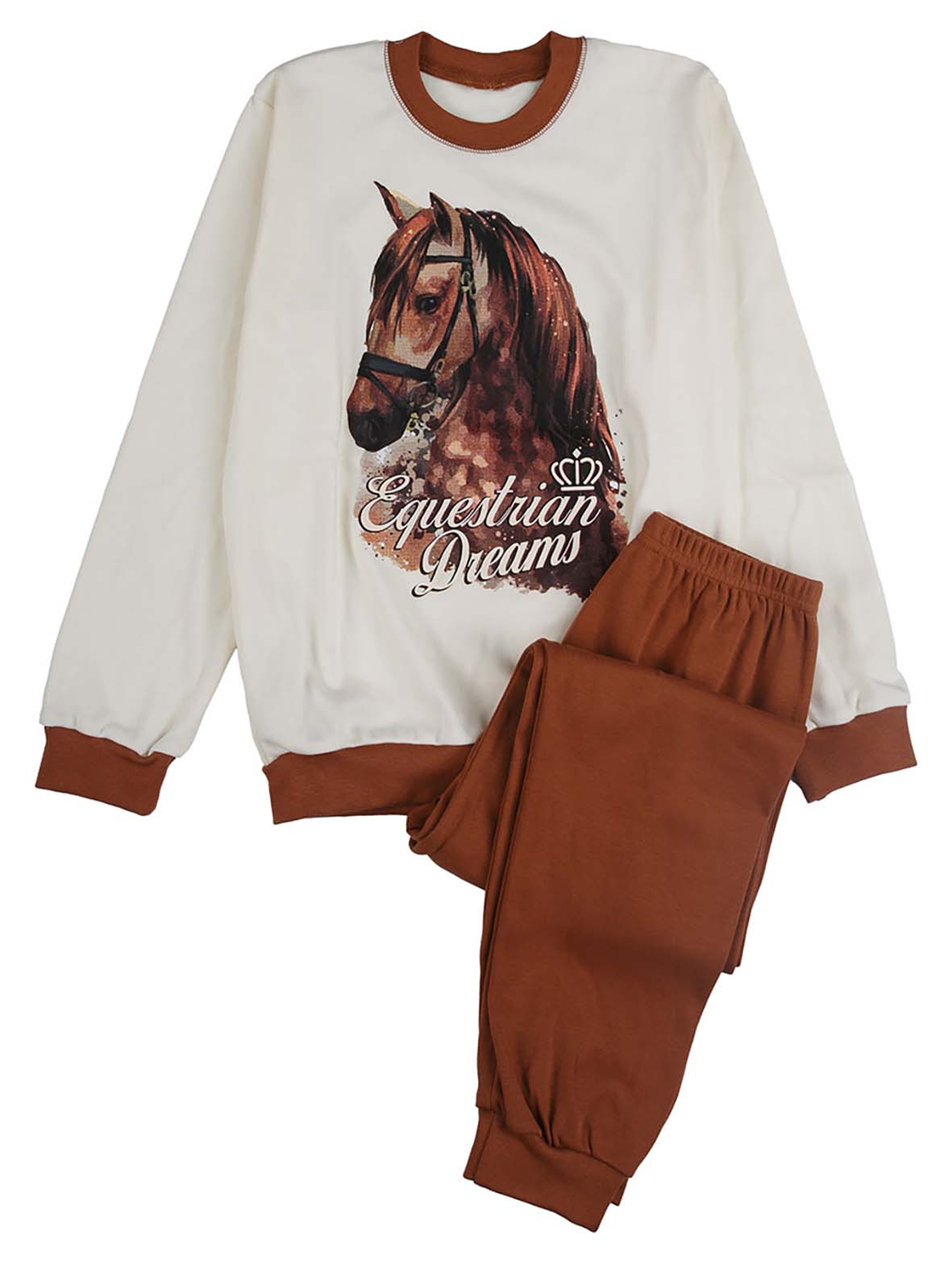 Dziewczęca beżowa piżama z nadrukiem konia Tup Tup