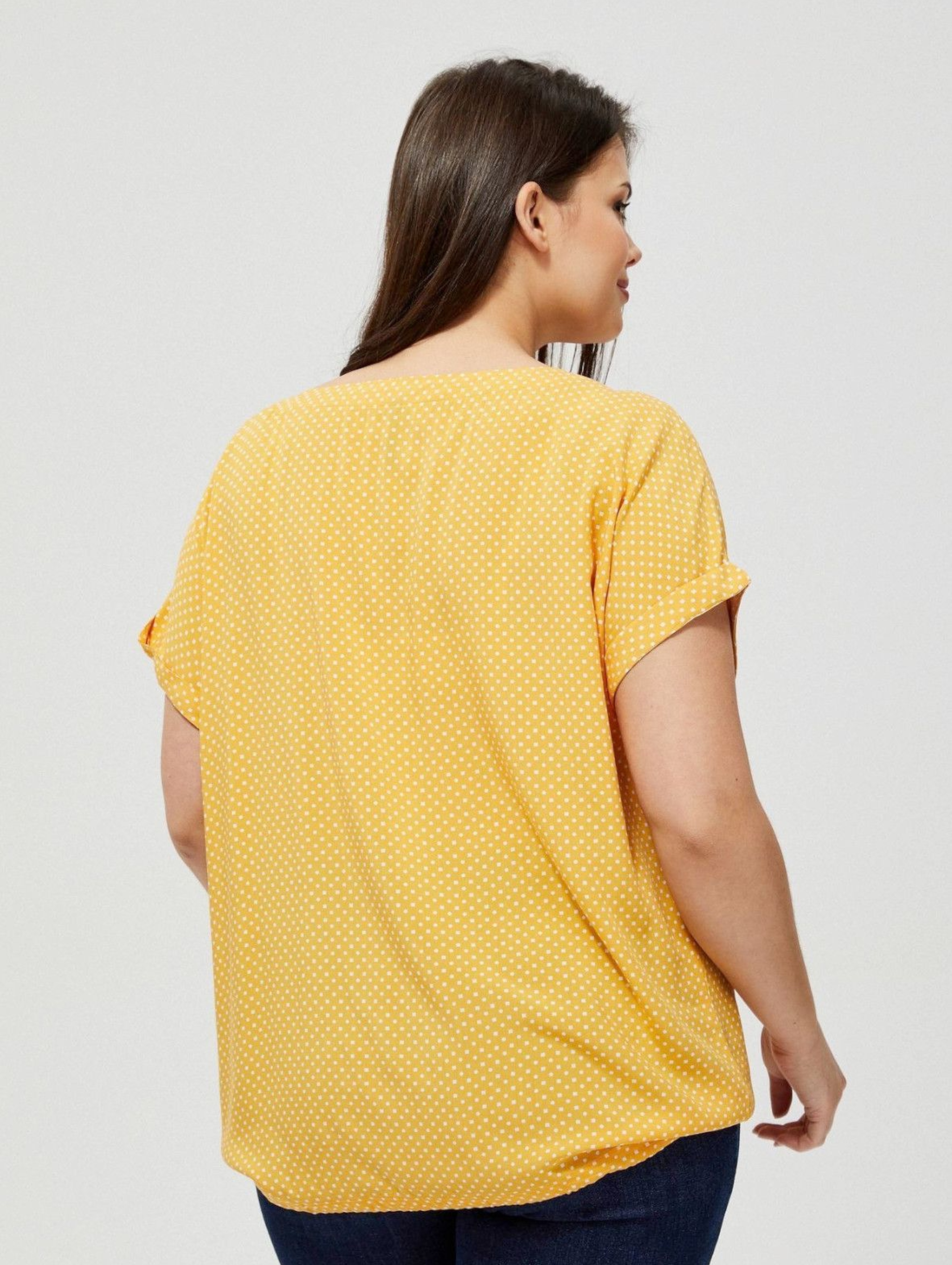 Bluzka damska koszulowa na krótki rękaw- zółta w kropki
