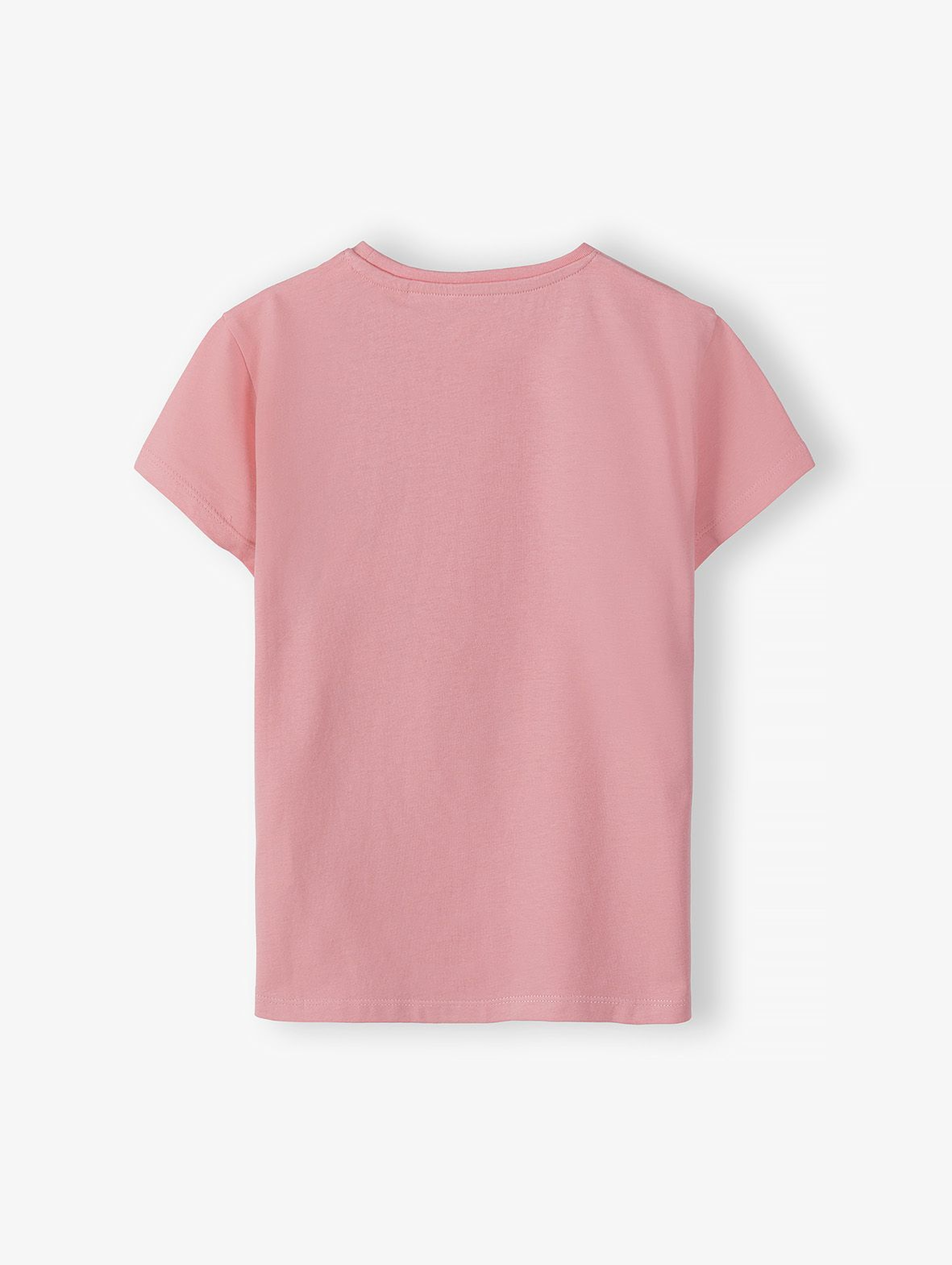 Bawełniany różowy t-shirt dziewczęcy z ozdobną aplikacją