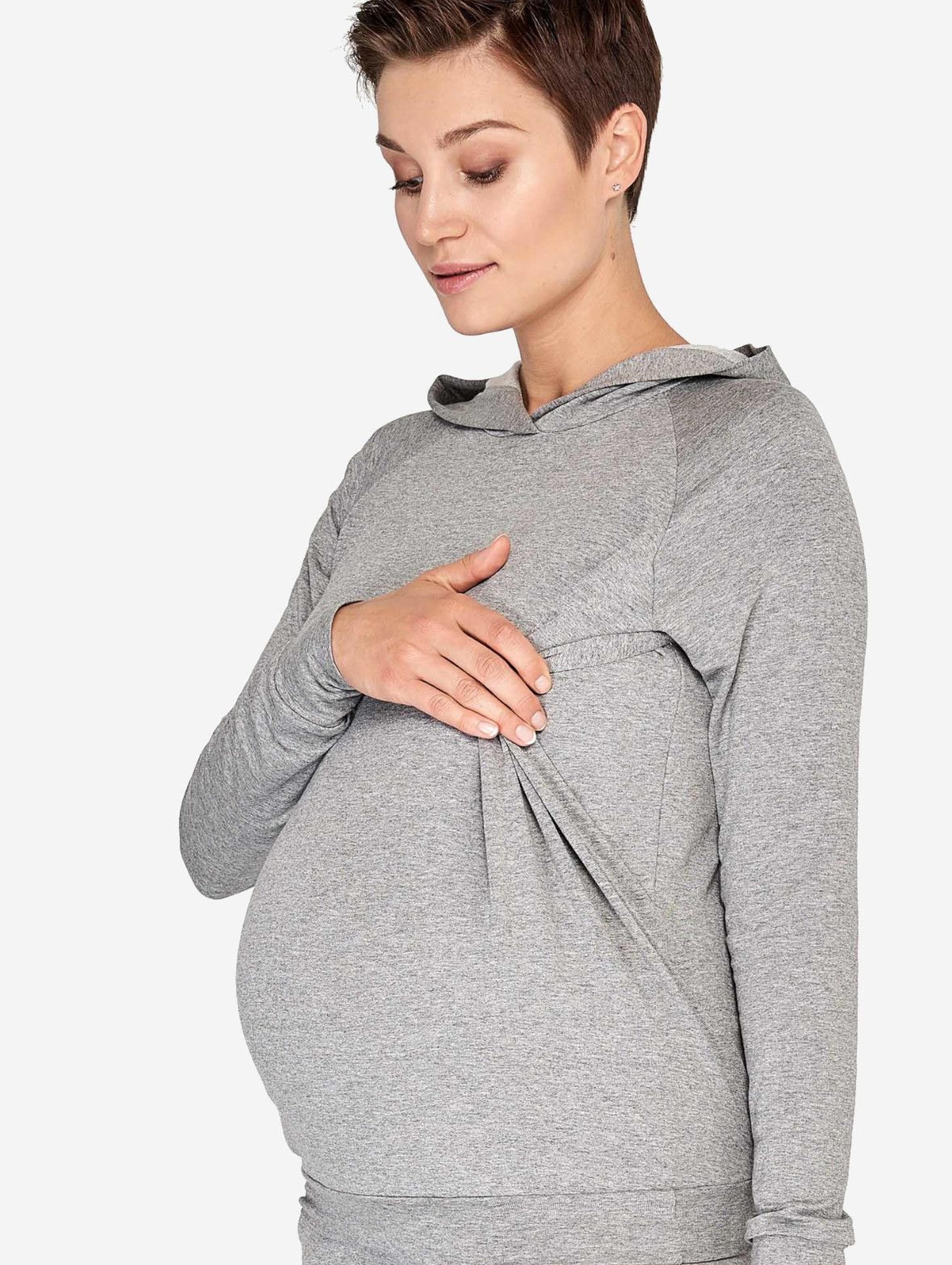 Bluza z kapturem ciążowa i do karmienia - szary melanż