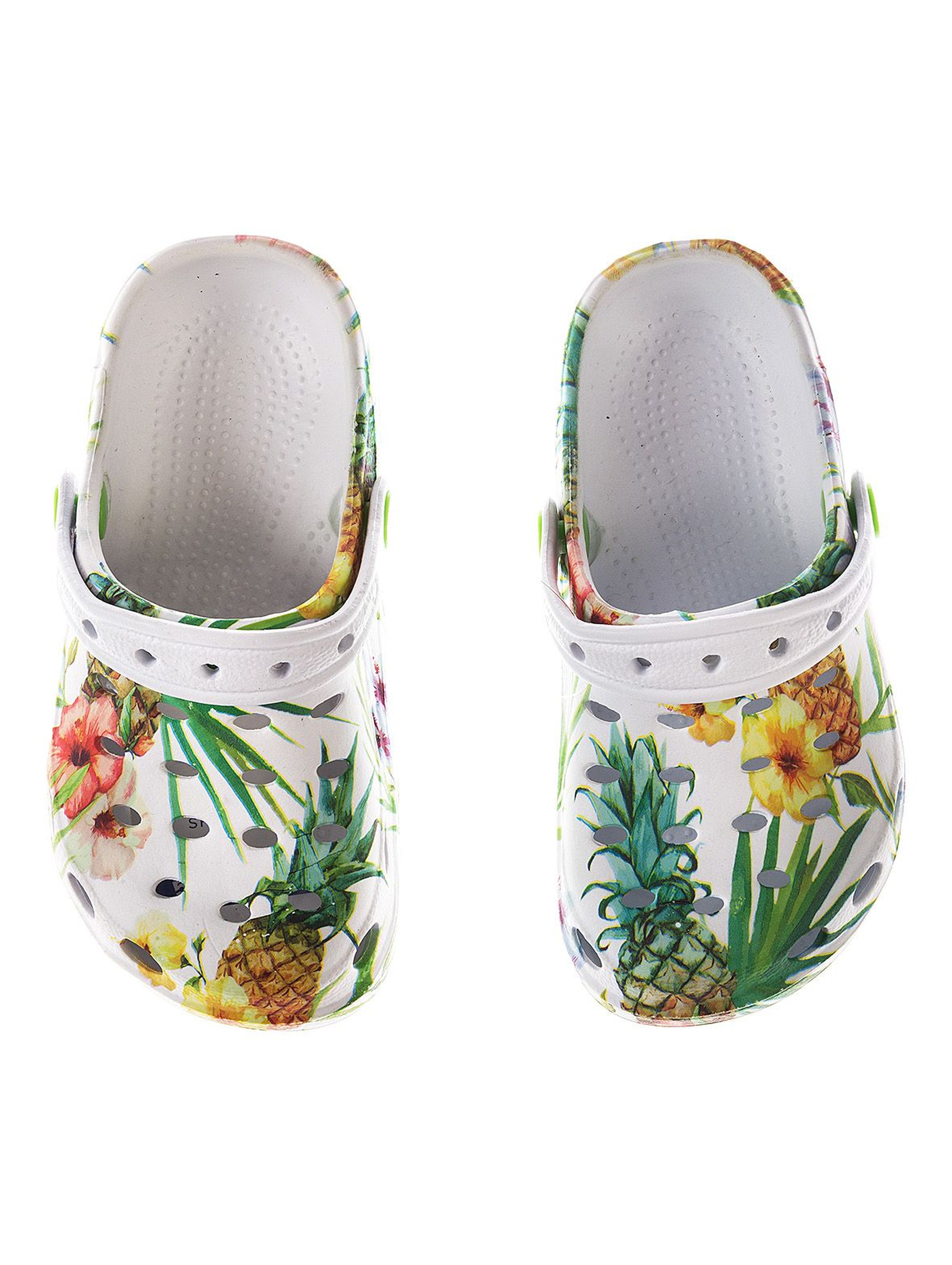 Buty dla dziewczynki- klapki ogrodowe w motywy kwiatowe