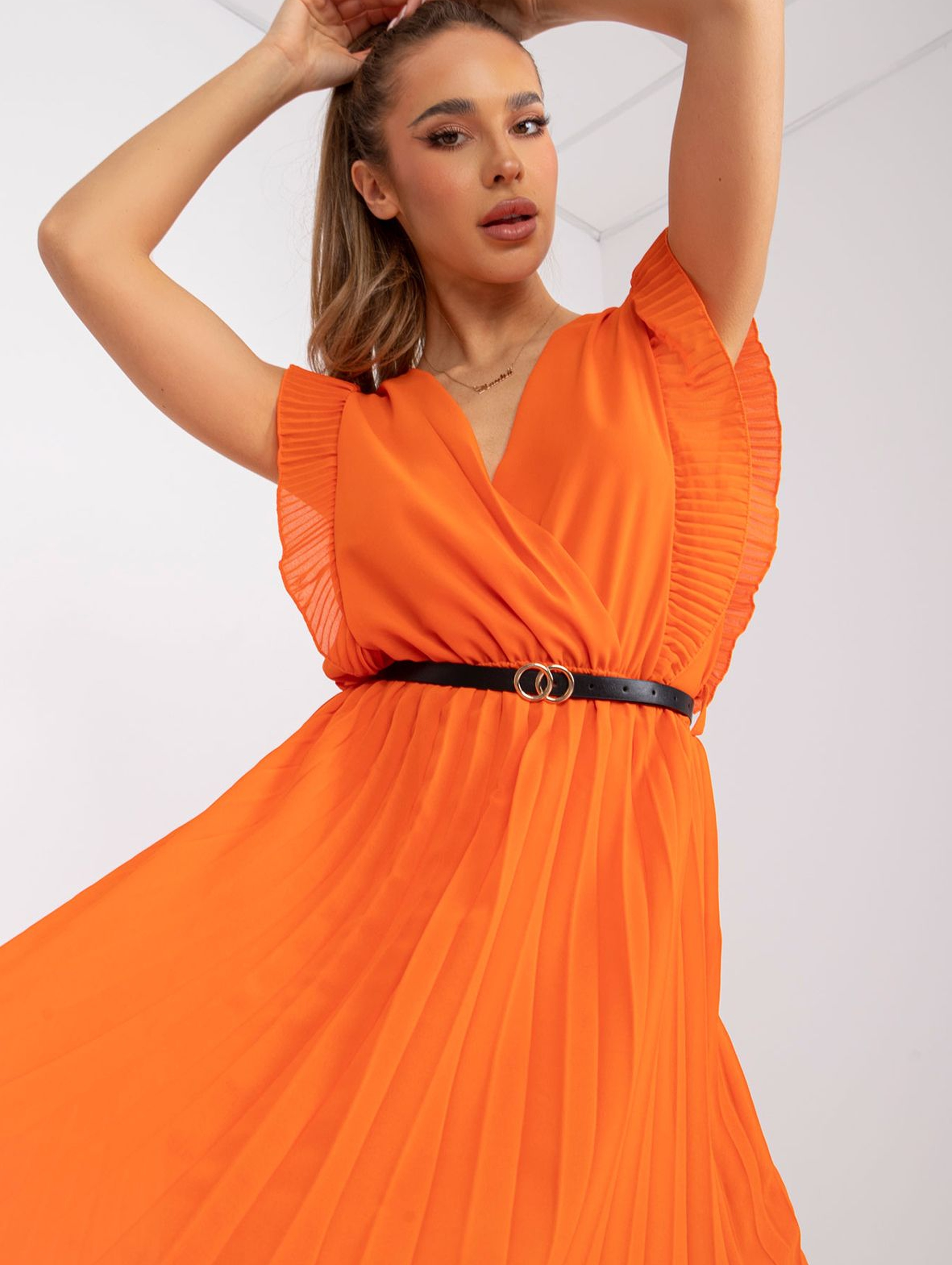 Sukienka plisowana - pomarańczowa