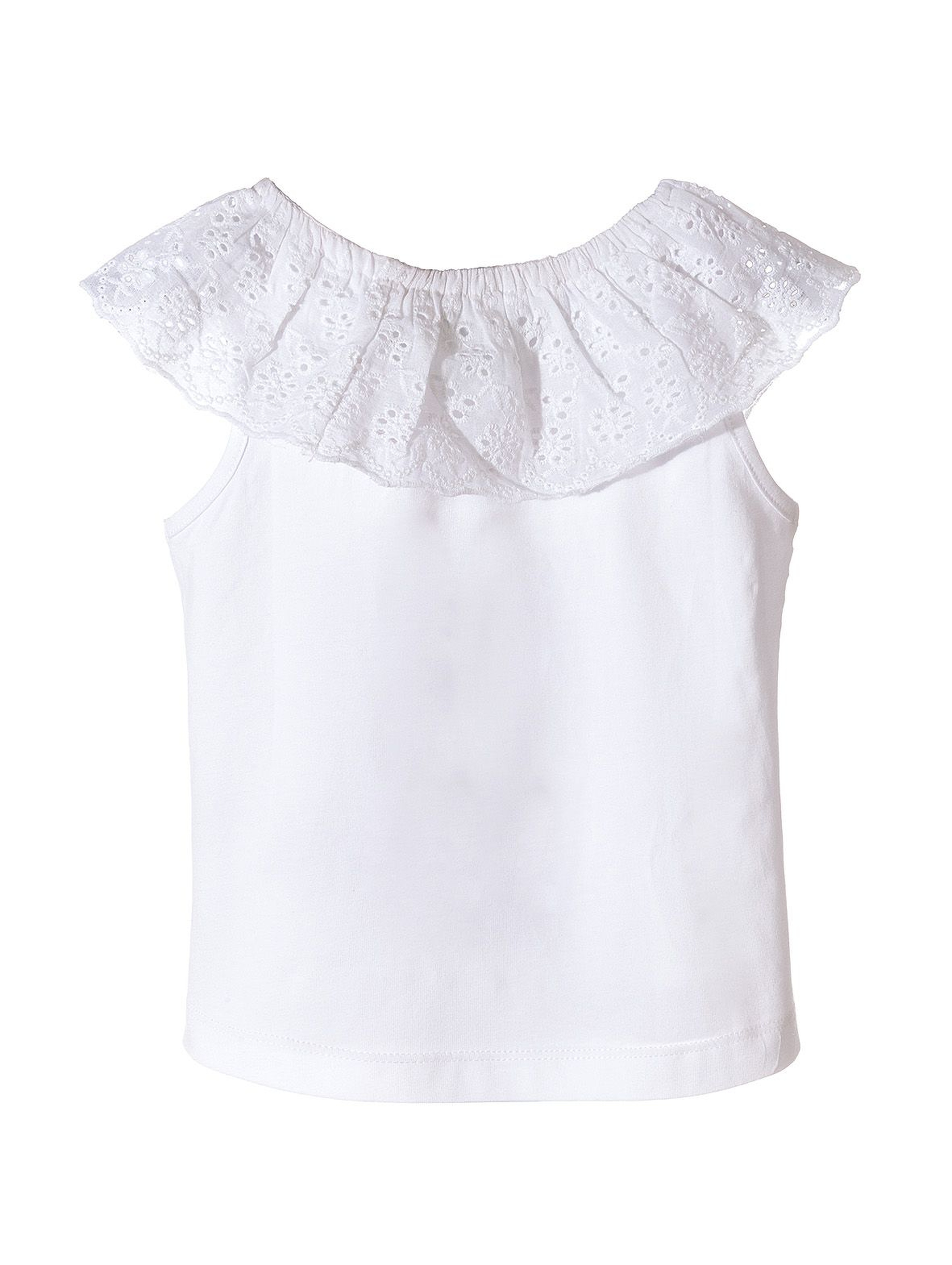Koszulka dziewczęca biała z ozdobną falbanką pod szyją