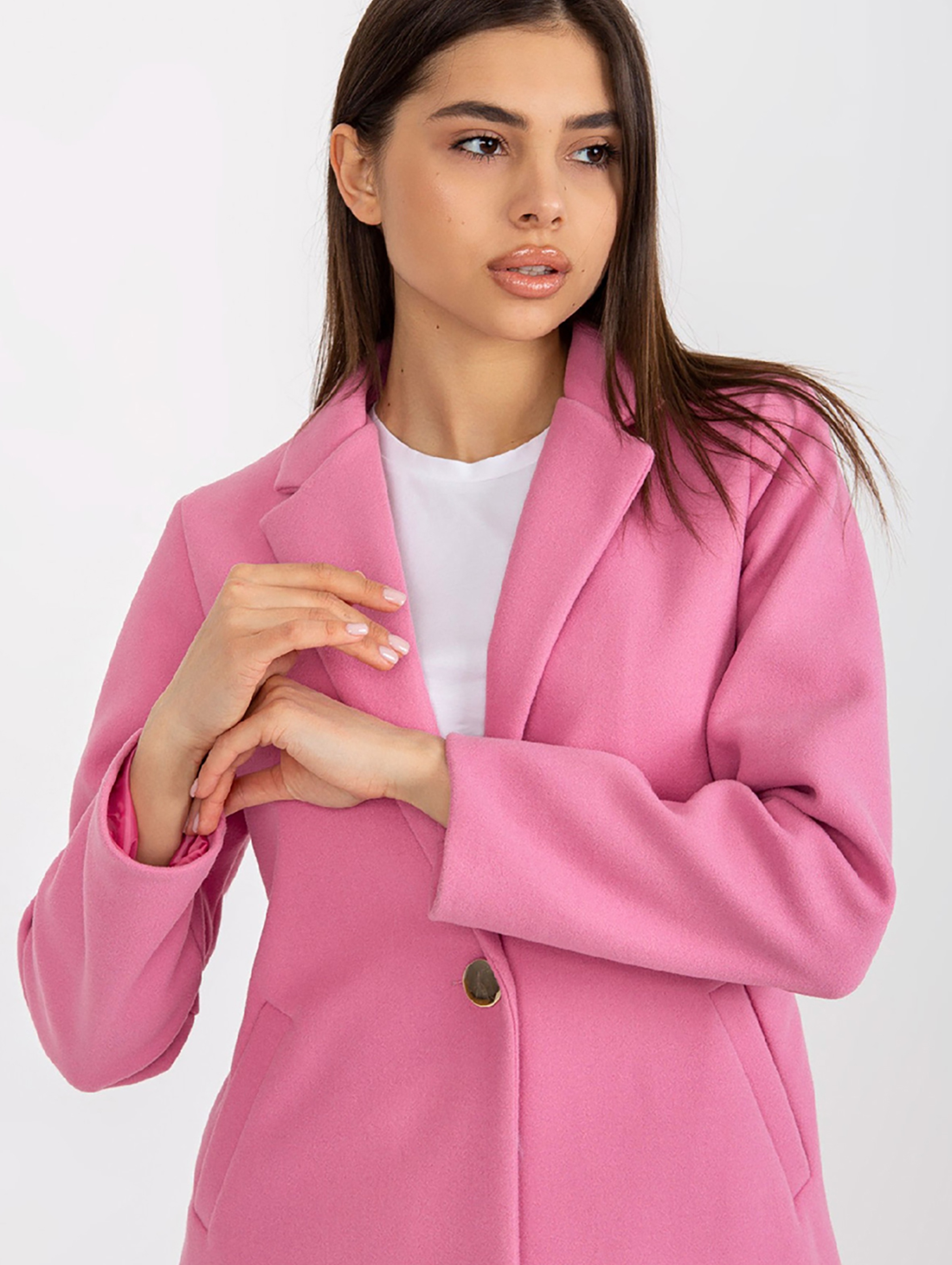 Różowy płaszcz z zapięciem na guzik OCH BELLA