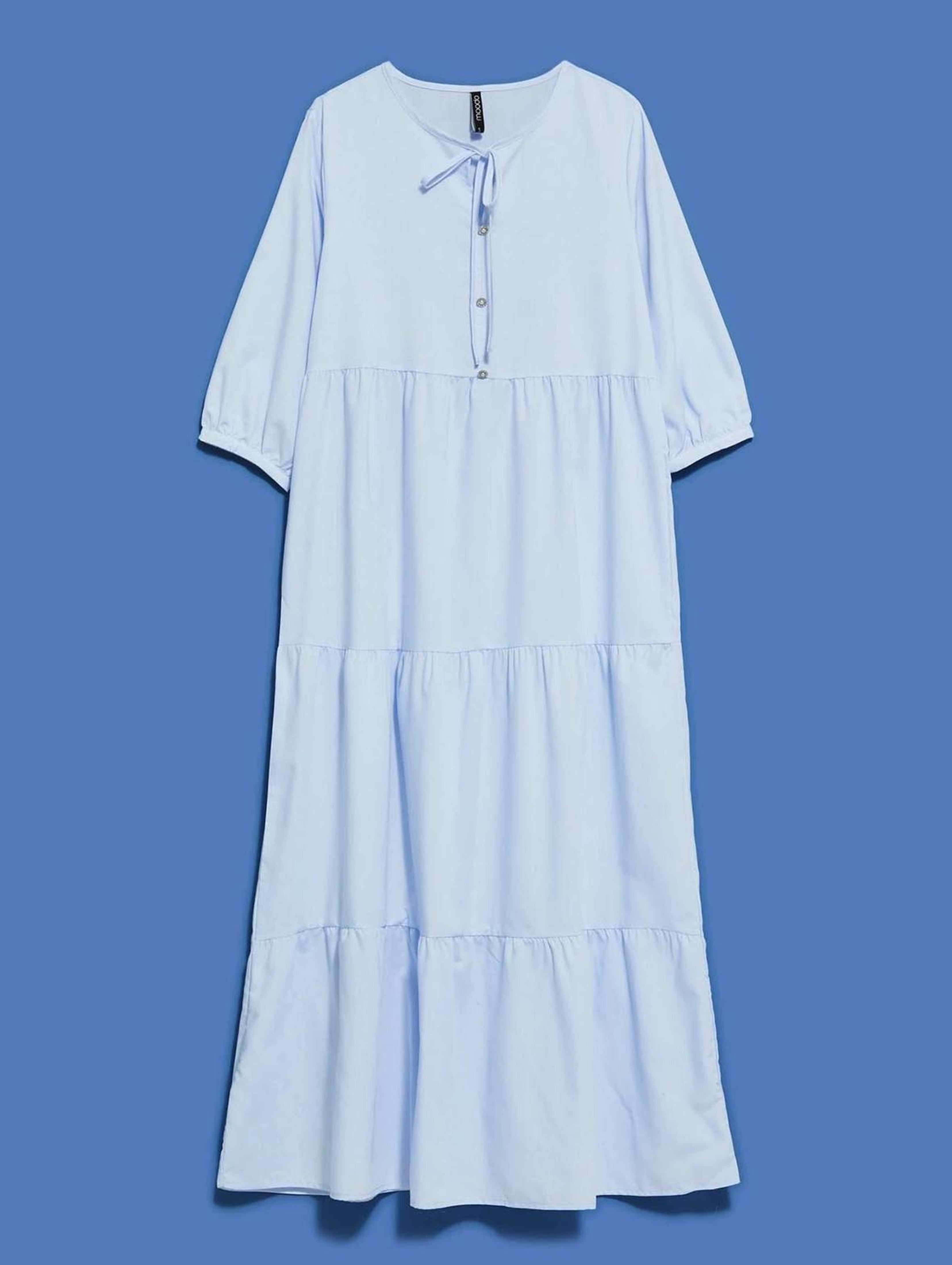 Sukienka maxi z wiązaniem na dekolcie błękitna