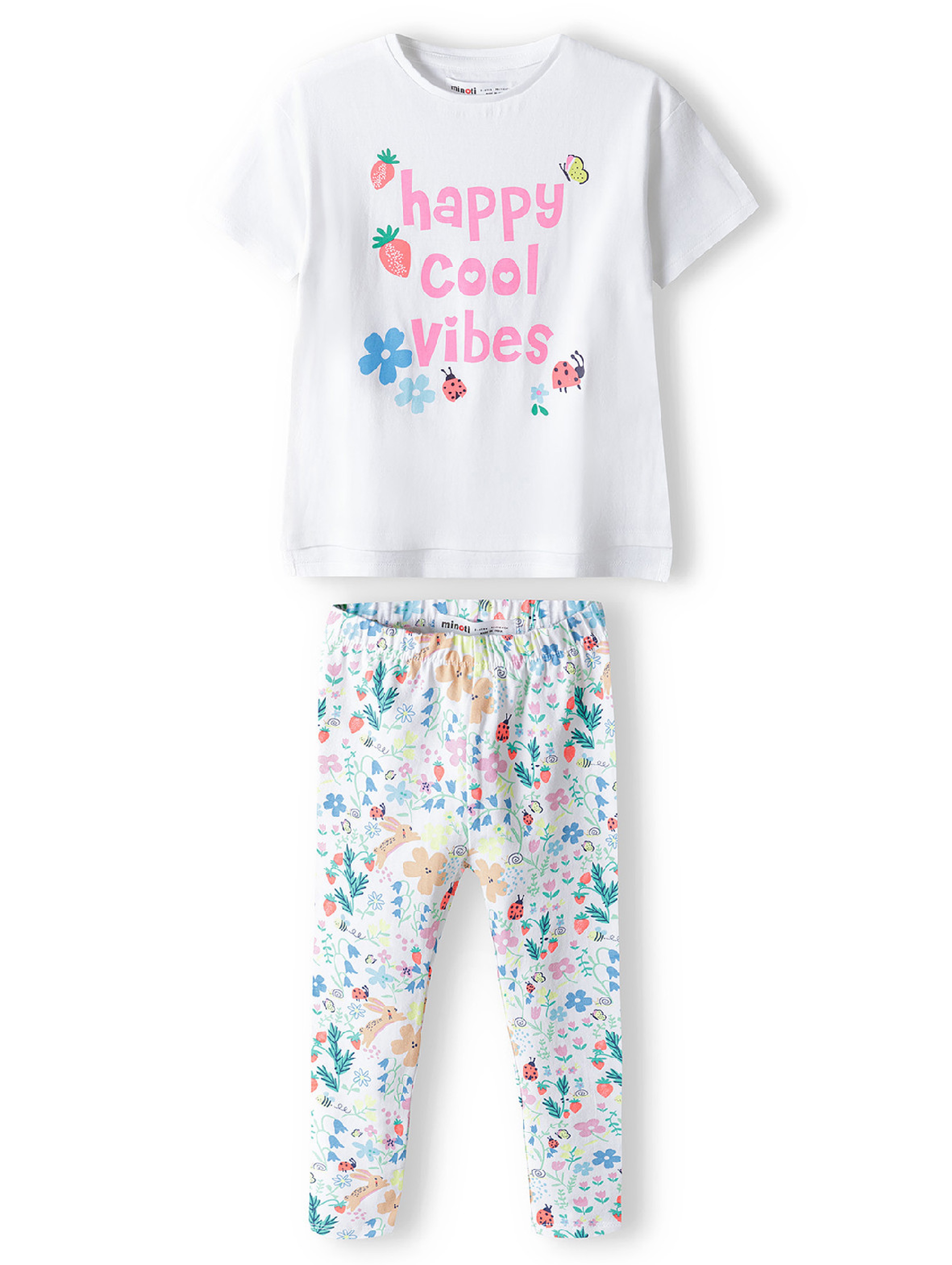 Komplet niemowlęcy - biały t-shirt + legginsy w kwiaty