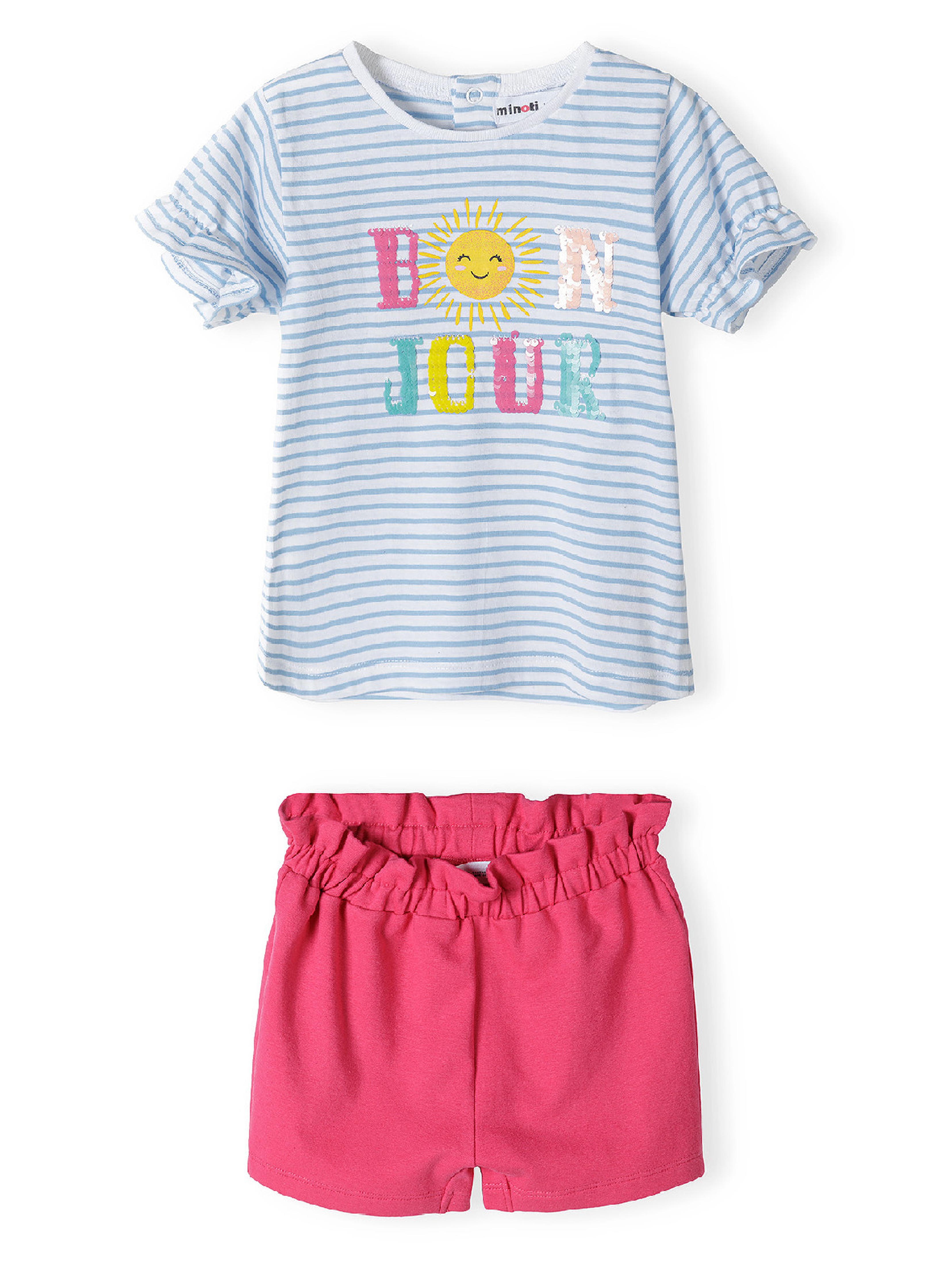 Komplet dla niemowlaka - t-shirt w paski + różowe spodenki